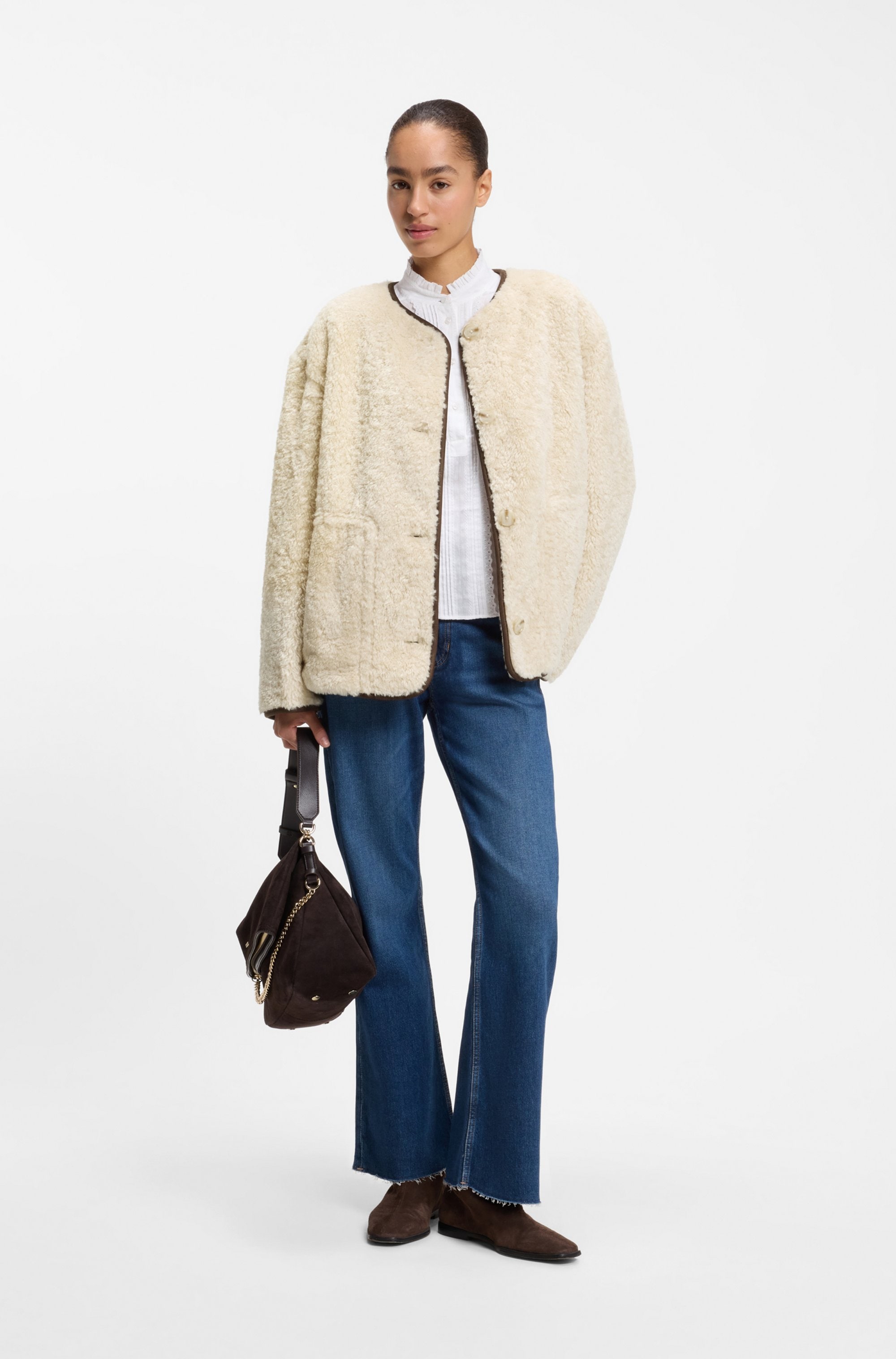 BOSS ORANGE Plüschjacke »Cody Premium Damenmode« aus softem Teddy-Gewebe, Relaxed Fit