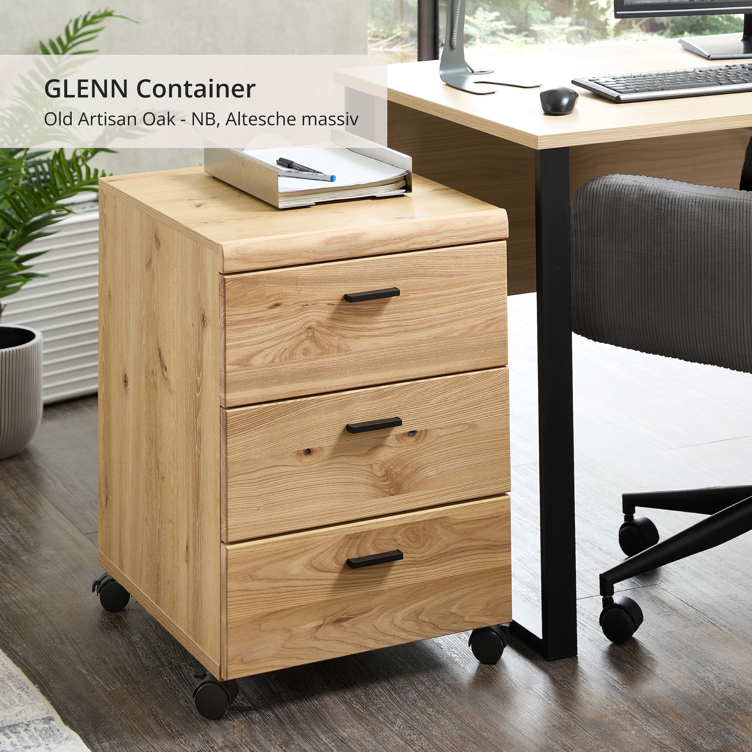 Innostyle Rollcontainer »Nachtkommode Glenn, 45 x 66 x 55 cm (B/H/T)«, (1 St.), inkl. Filzeinlage, 4 Rollen (2 mit Bremsen) oder Sockel, SK Soft-Close