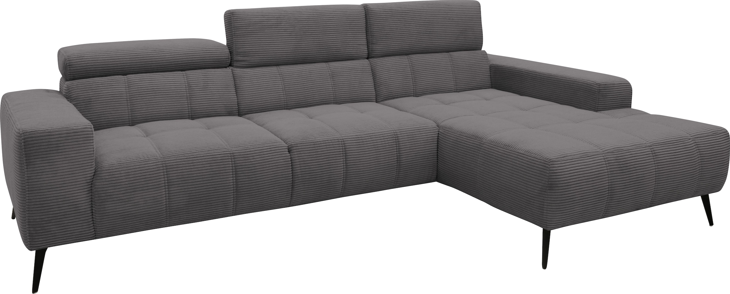 DOMO collection Ecksofa »Trento L-Form, mit Kufenfuß oder Einzelfuß«, wahlweise mit Kopfteilverstellung, Recamiere links/rechts bestellbar
