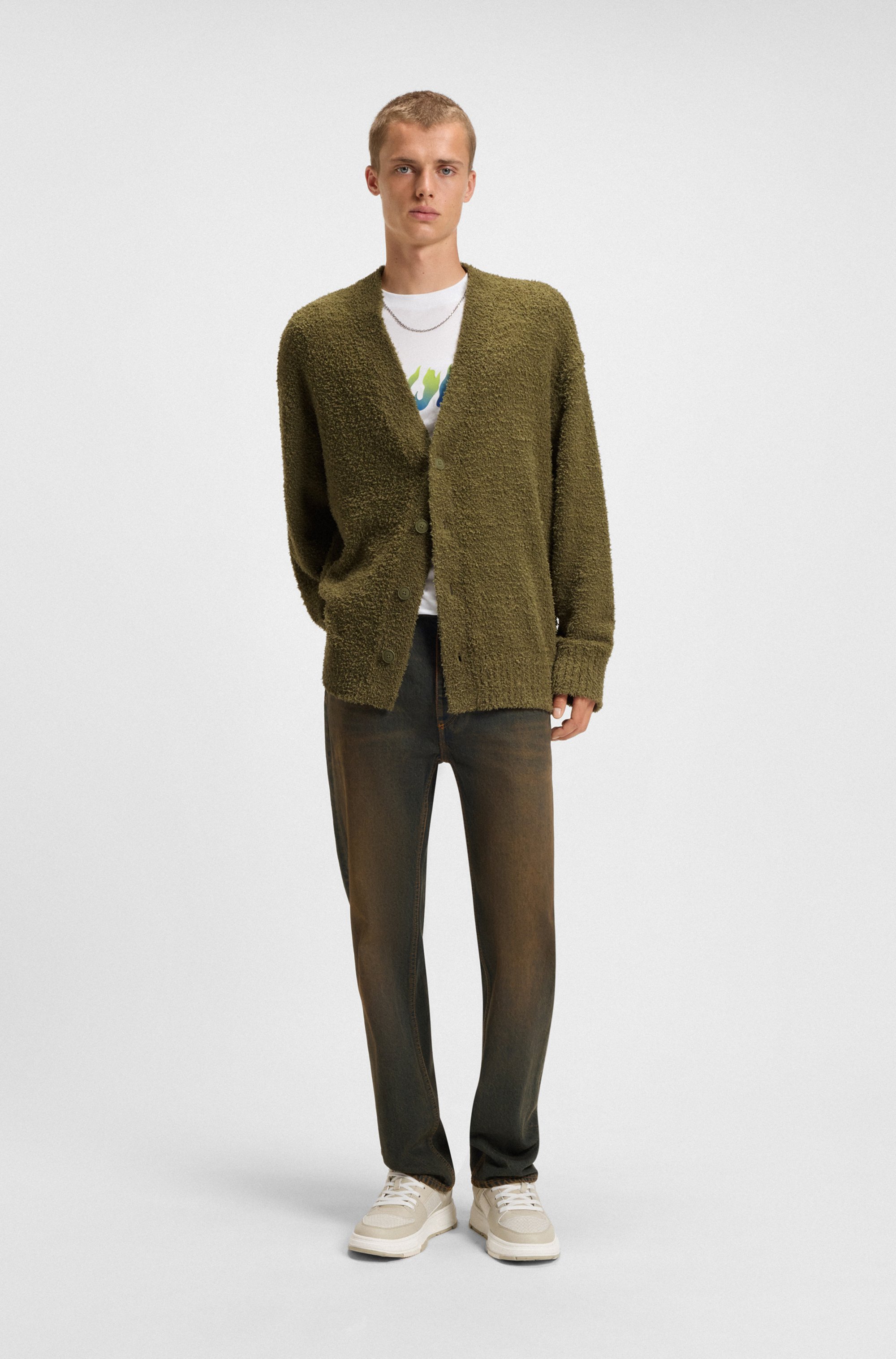 Thumbnail - HUGO Blue Strickjacke "Sonou" V-Ausschnitt, Oversized fit, Bouclé-Strick