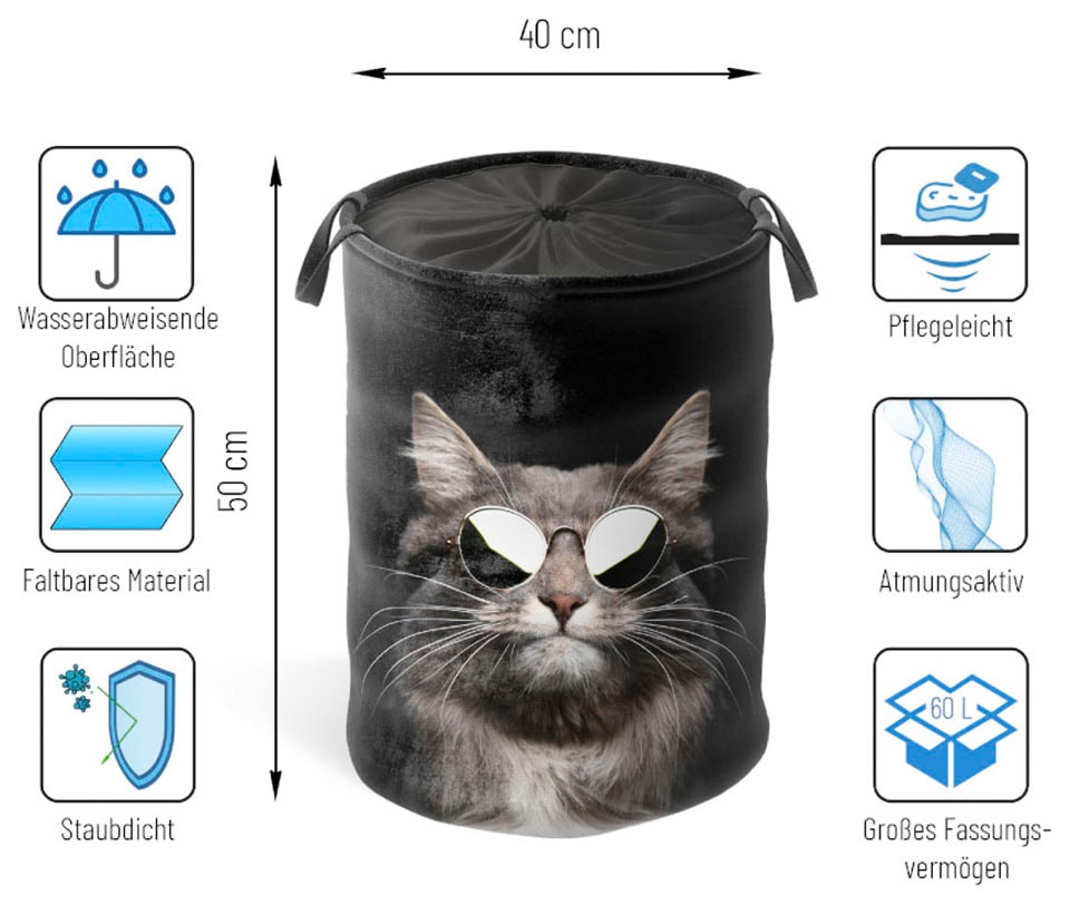 | BAUR Farben, Wäschekorb samtweiche Deckel »Cool Cat«, Oberfläche, mit kräftige bestellen Sanilo