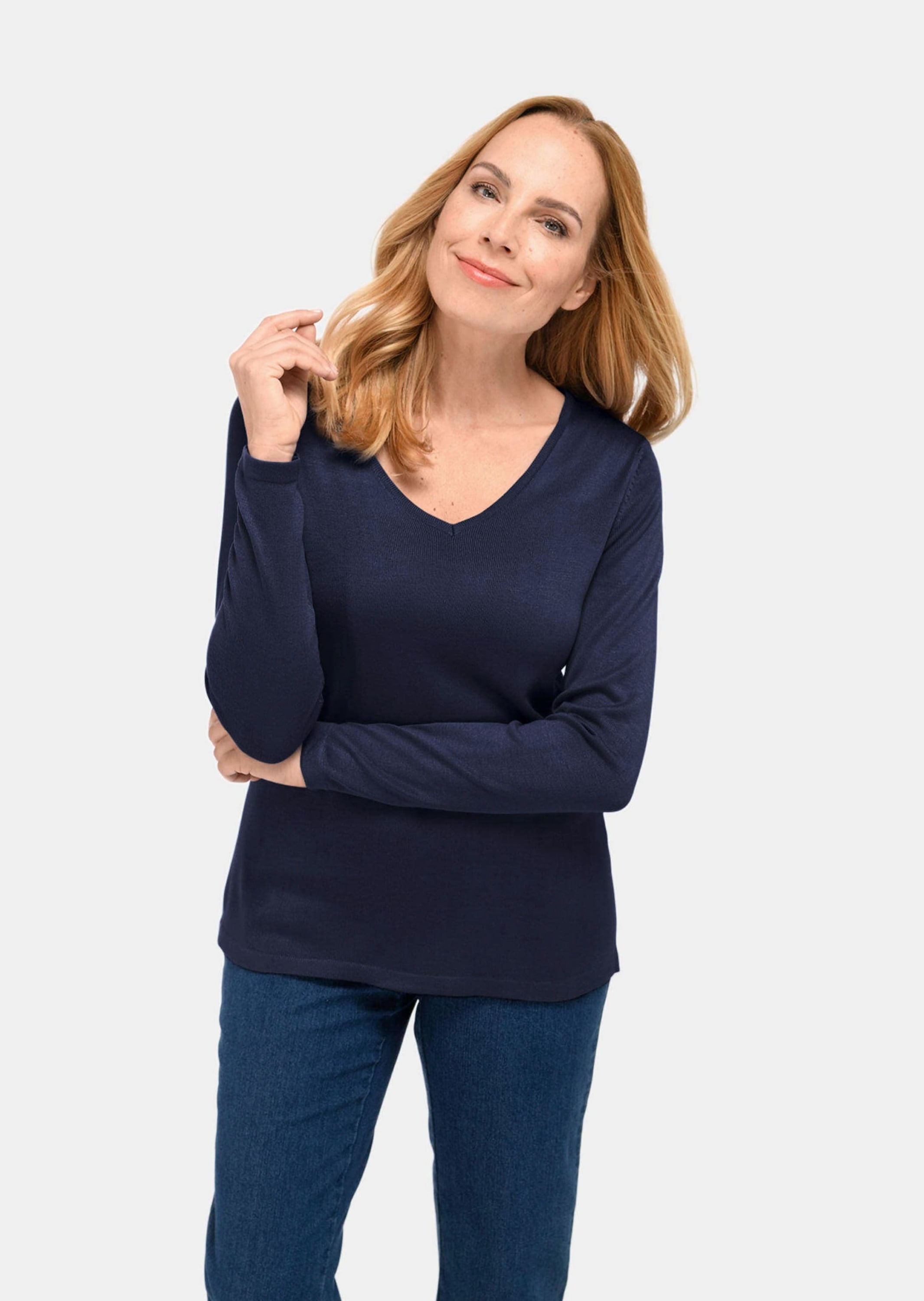 GOLDNER Strickpullover »Kurzgröße Unkomplizierter Pullover mit V-Ausschnitt«