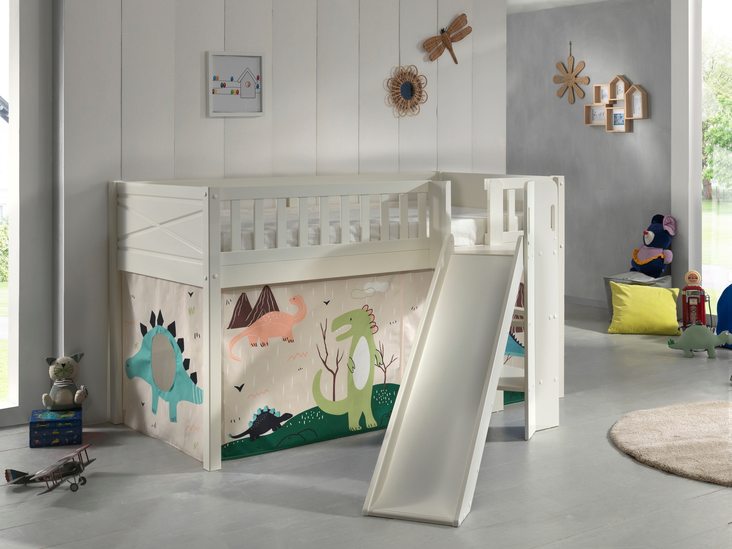 Vipack Hochbett "Scott, Spielbett, Kiefer massiv weiß lackiert, mit Rolllat günstig online kaufen