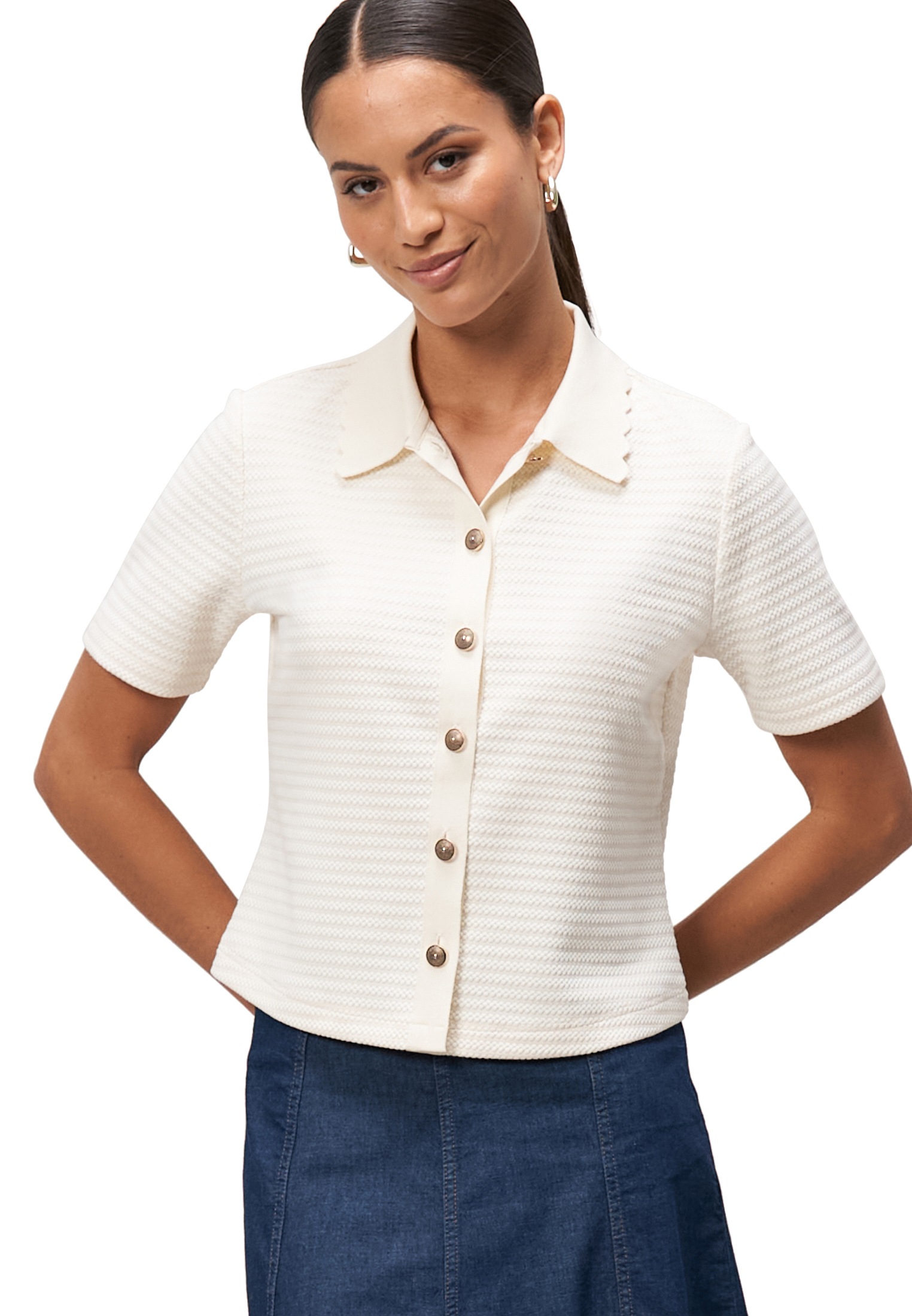 Zero Kurzarmshirt "zero Damen Strick-Poloshirt mit Knopfleiste" 1 Stk. tlg. günstig online kaufen