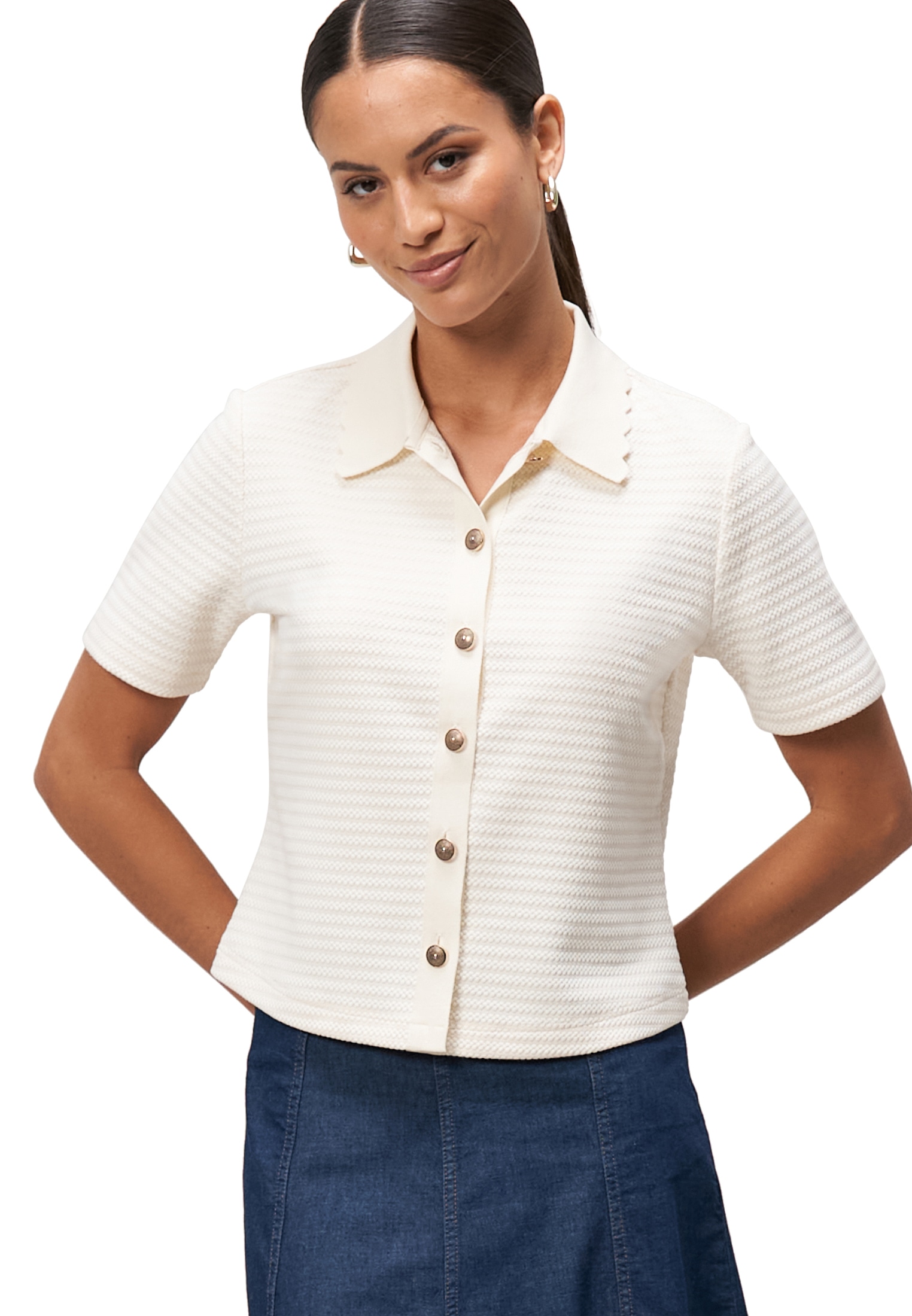 Zero Kurzarmshirt "zero Damen Strick-Poloshirt mit Knopfleiste", (1 tlg.), günstig online kaufen