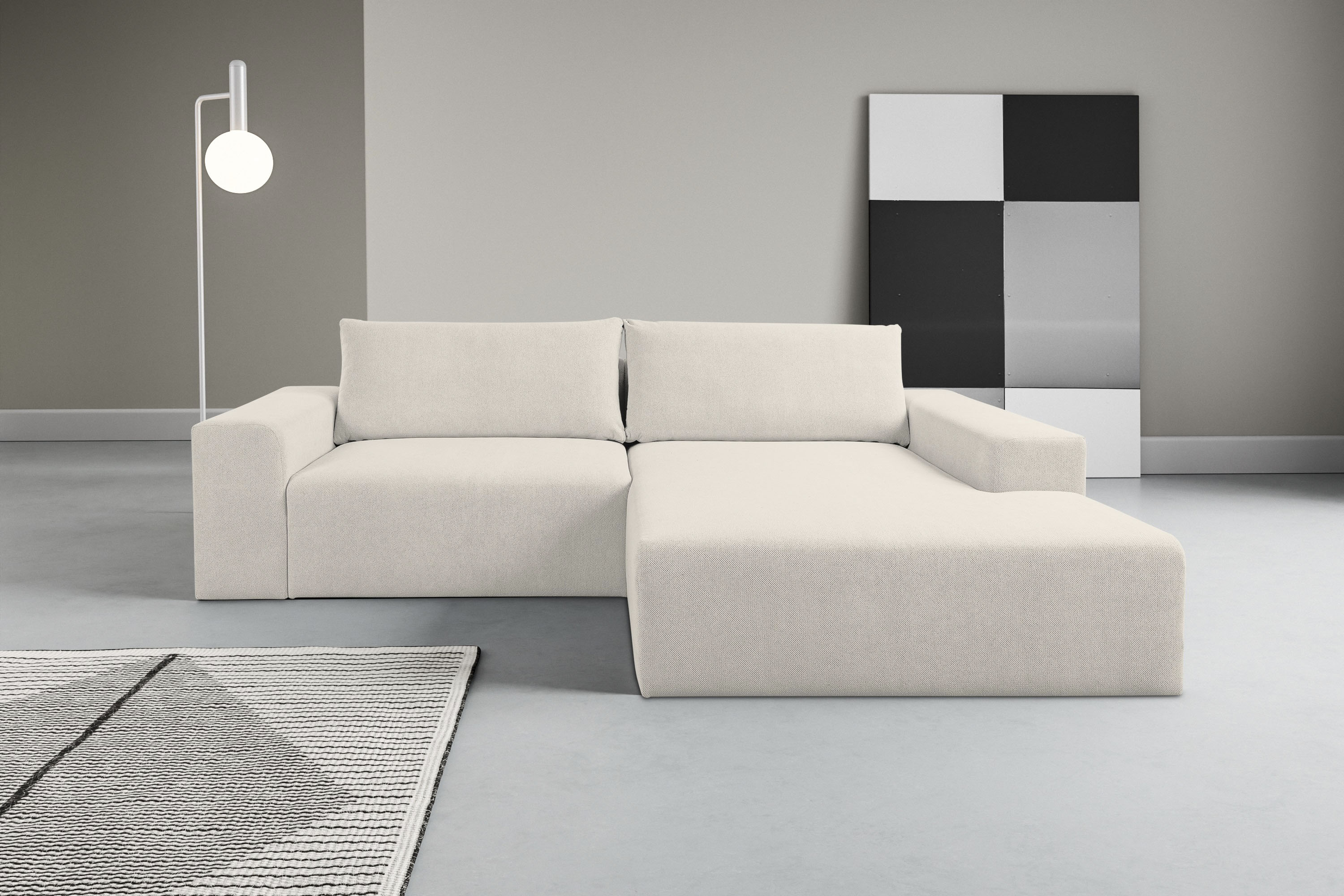 WERK2 Ecksofa "Rio 262 x 188 cm, modern & bequem, aktuelles Design, breite Armlehnen" Webstoff, L-Form