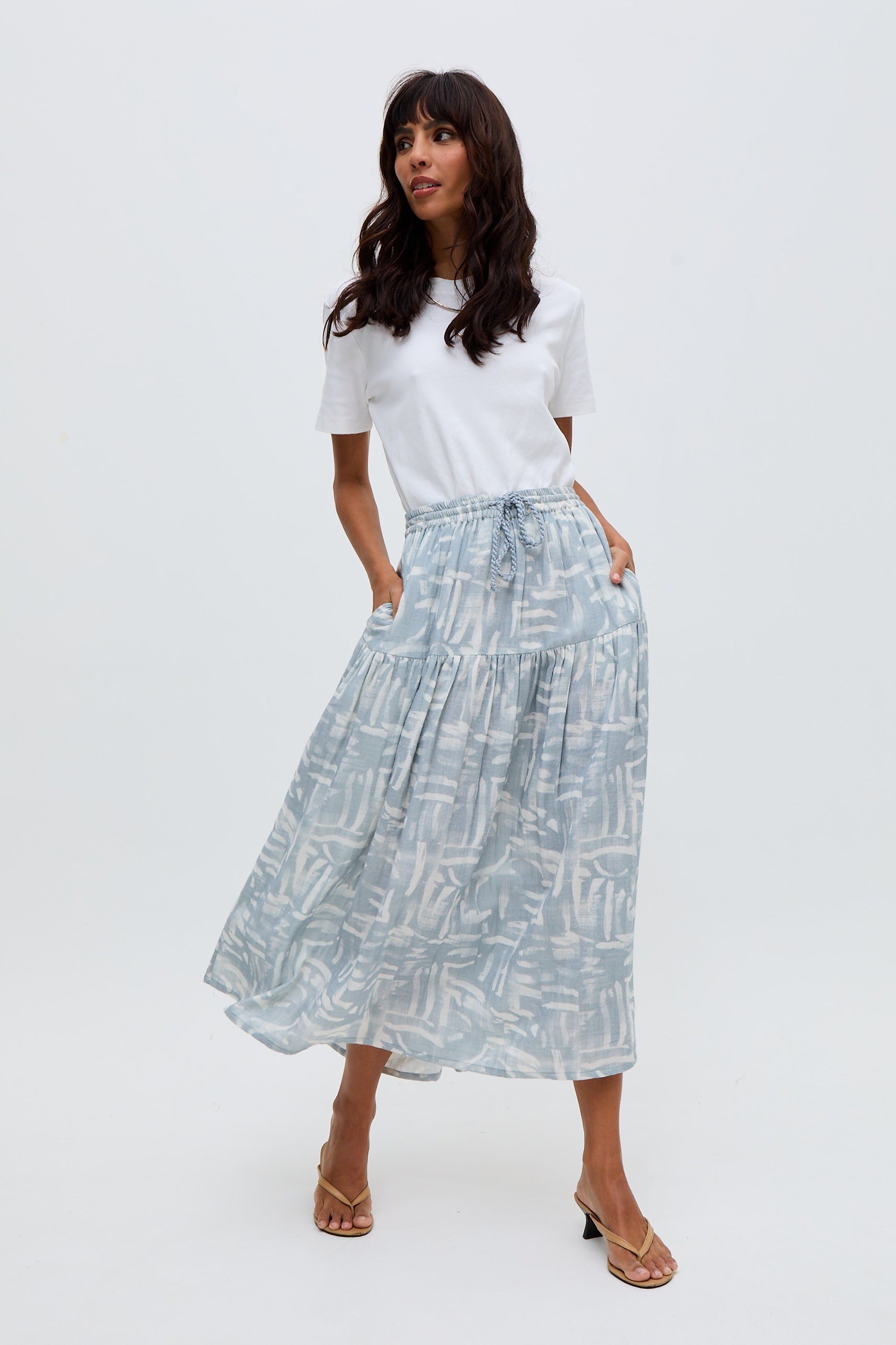 RAFFYA Midirock »Bonnie Shirred Waist Warhol Print Midi Skirt Damen«