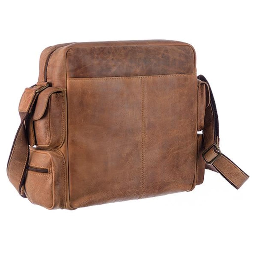 GreenLand Nature Messenger Bag »Montenegro«, aus echtem Leder mit praktischen Vortaschen