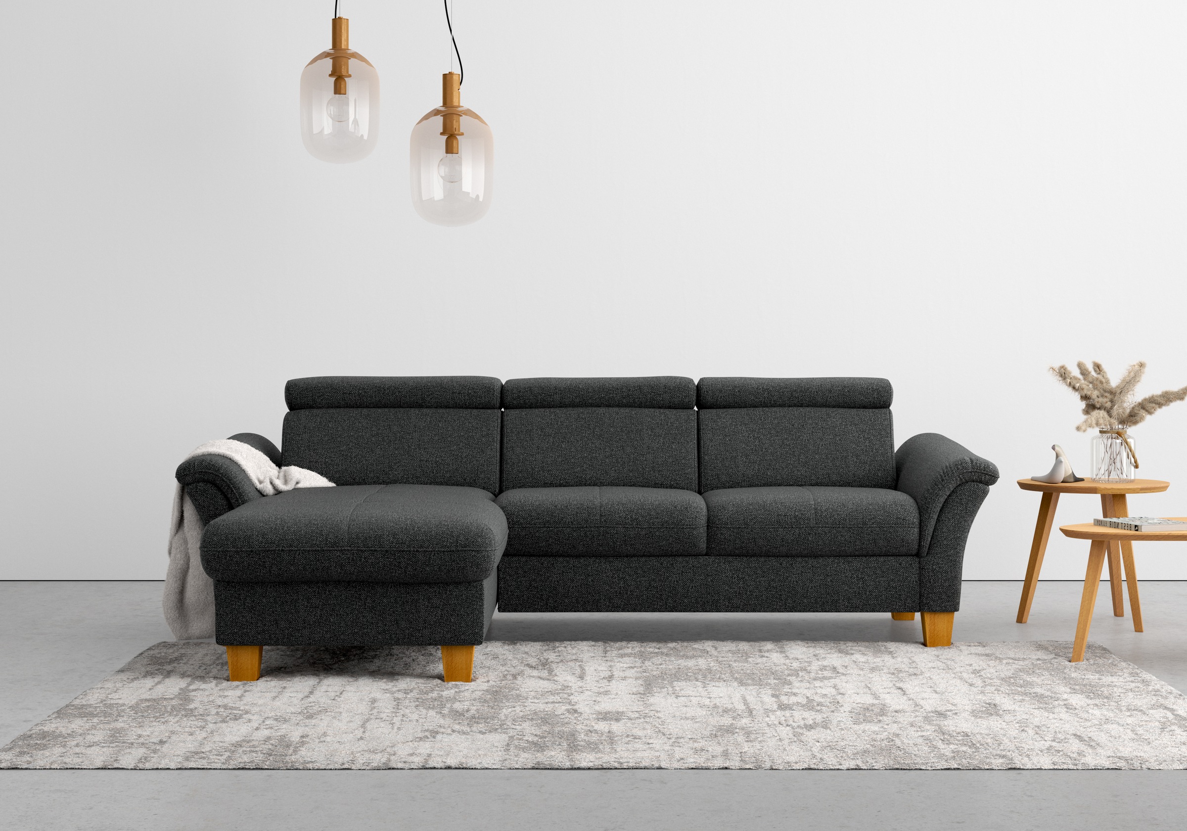 Home affaire Ecksofa »Lindgren L-Form«, wahlweise mit Bett mit klappbaren Rollen, Kasten und Kopfverstellung