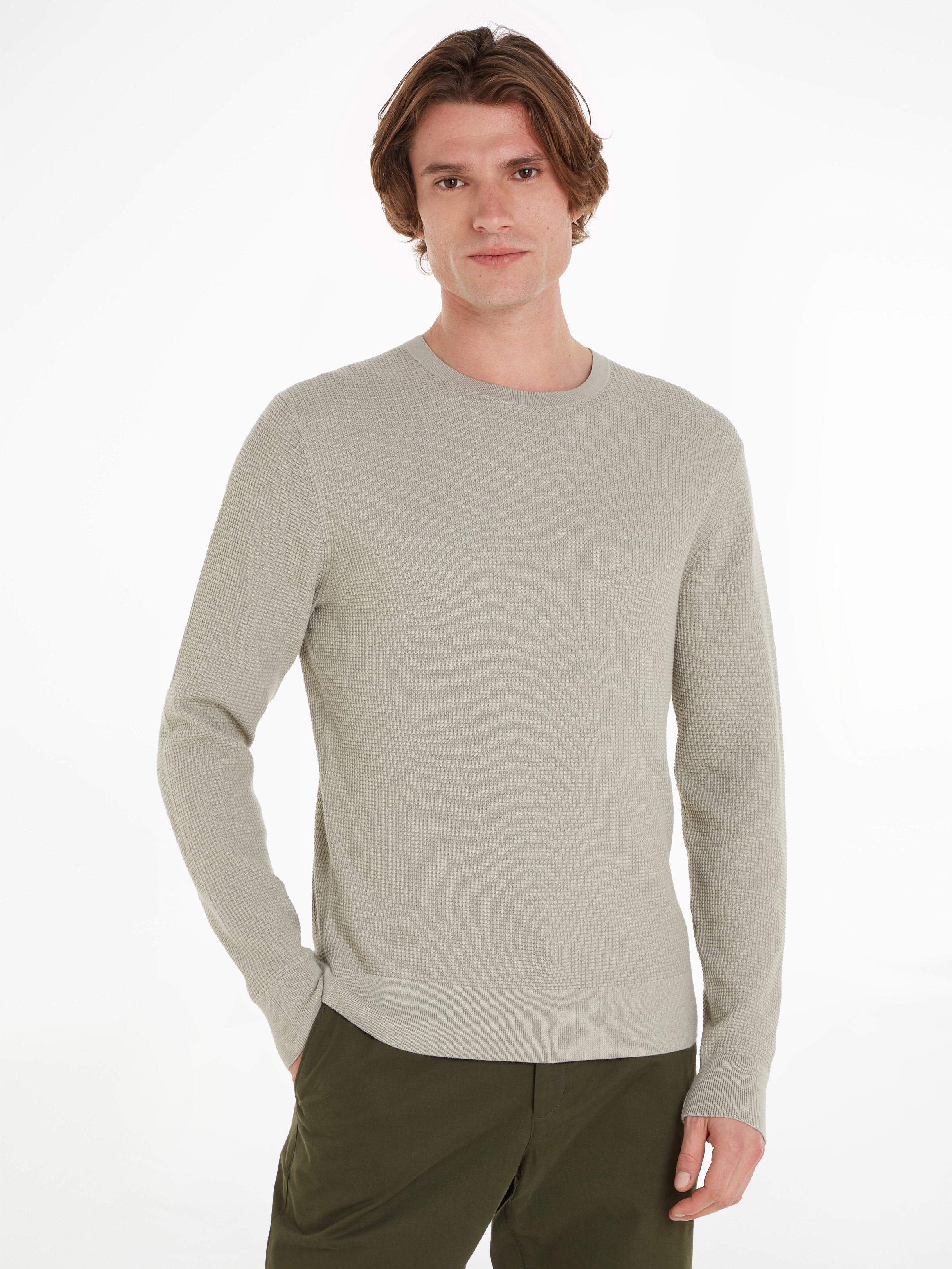 Calvin Klein Rundhalspullover WAFFLE STRUCTURE SWEATER mit Markenlabel günstig online kaufen