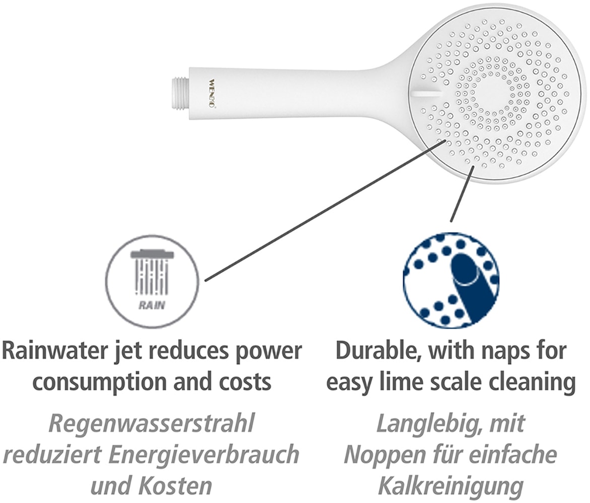 WENKO Brausegarnitur »Modell Watersaving«, (Set, 6 tlg.), Duschstange mit Halter, Handbrause & Duschschlauch, wassersparend