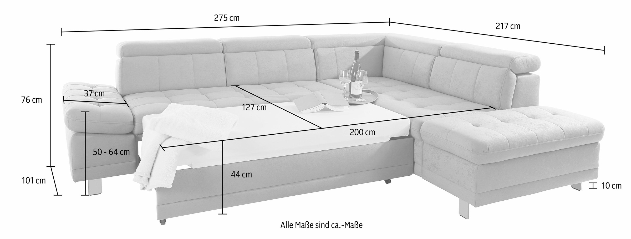sit&more Ecksofa »Limit L-Form«, wahlweise mit Bettfunktion und Bettkasten