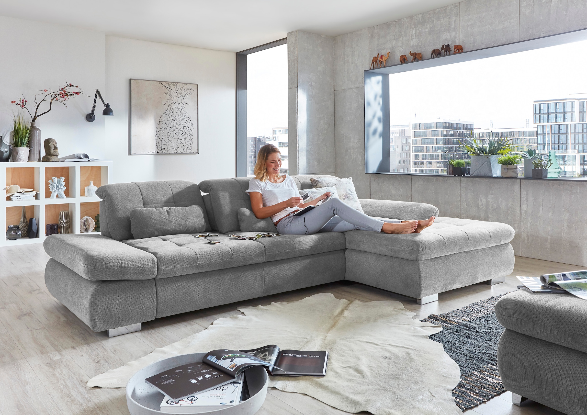 Die PlanBar Ecksofa »MP-IN17004 L-Form«, wahlweise mit Bettfunktion, Sitztiefen- und Kopfteilverstellung