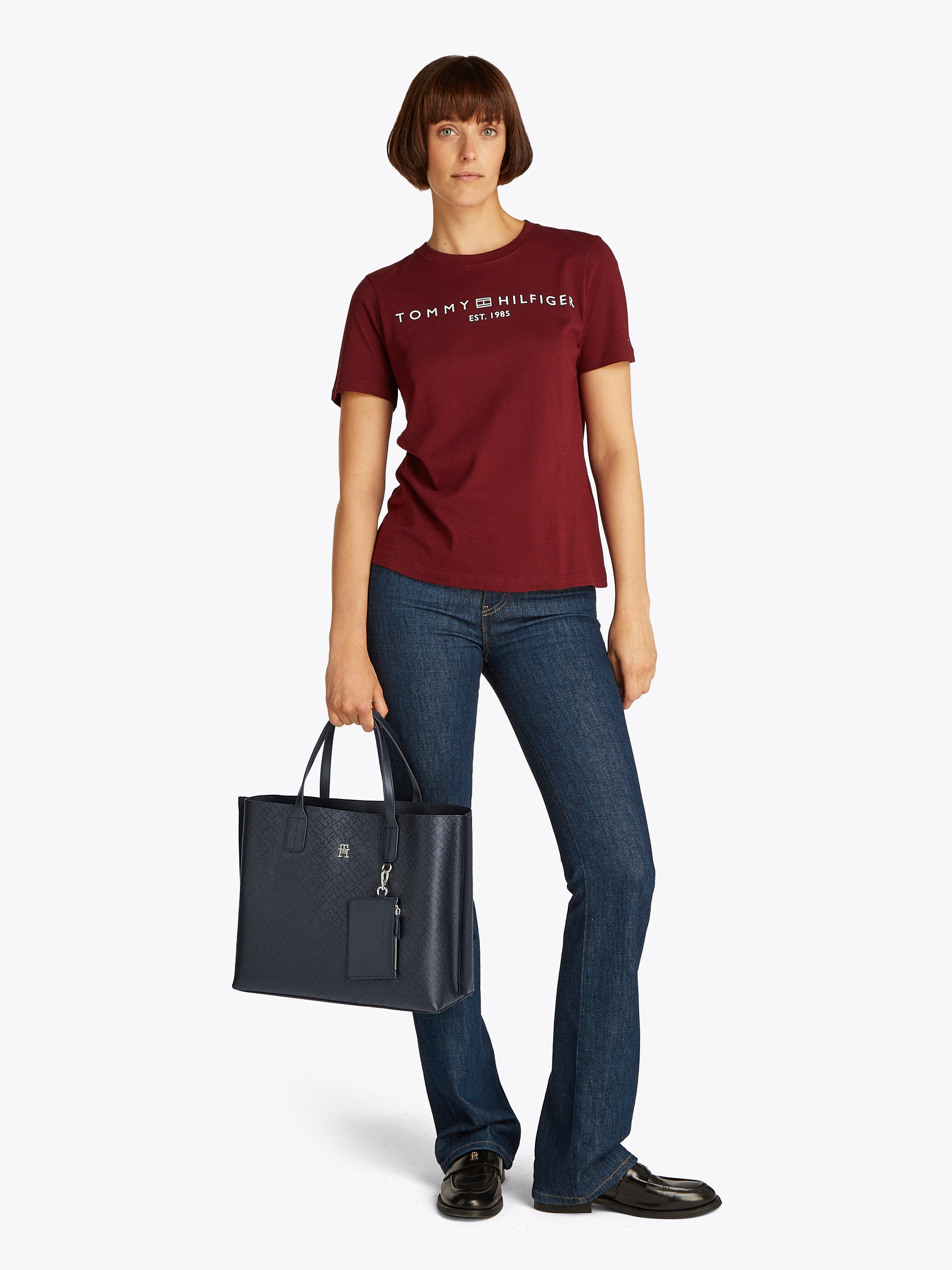 Tommy Hilfiger Henkeltasche »TH DISTINCT SATCHEL MONO«, Damen Umhängetasche mit abnehmbarer Reißverschluss-Außentasche