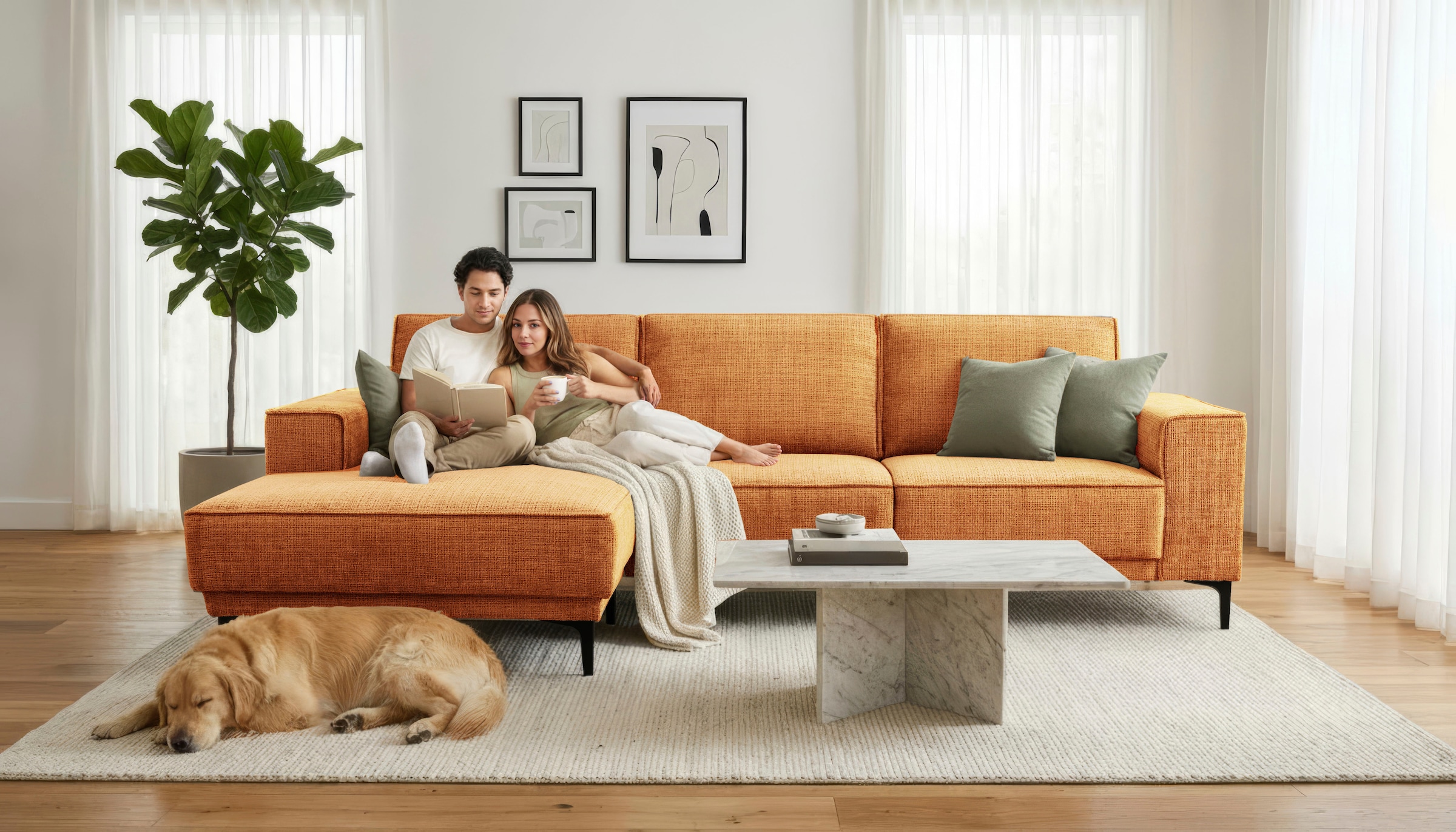 OTTO home Ecksofa "OLAND Chenille L-Form, B: 280 cm, Skandi-Design" L-Form, 280 cm, Wellenunterfederung, Skandi-Design, Metallfüße