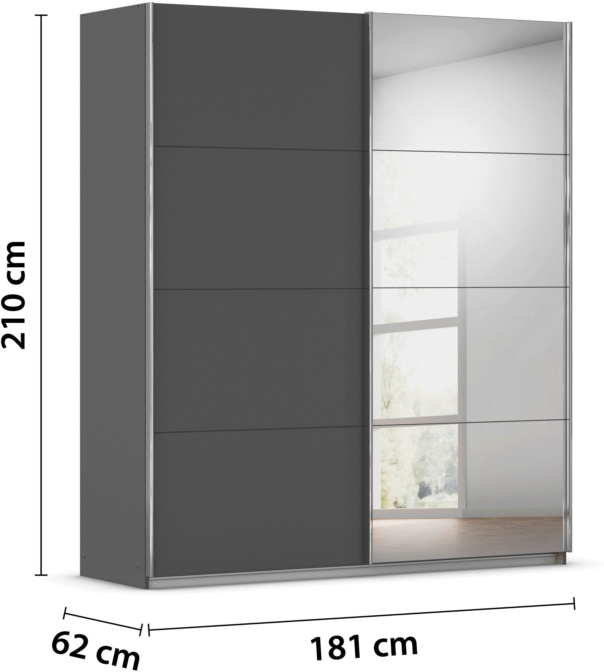 rauch Schwebetürenschrank »Kleiderschrank Schrank Ankleide Garderobe Schlafzimmerschrank MOITA« Breiten: 181/226/271 cm, Höhe 210 cm,  mit Spiegel und Metallgriffleisten in Alu MADE IN GERMANY