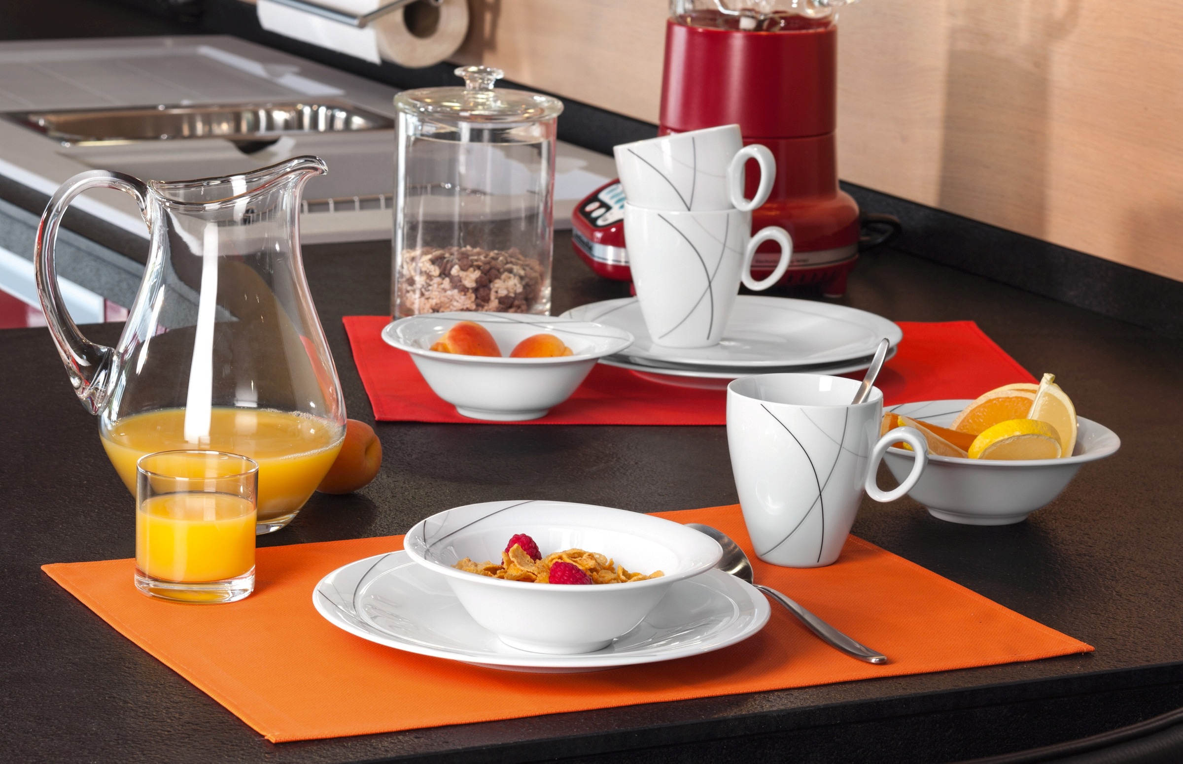 Seltmann Weiden Frühstücks-Geschirrset »Service, Trio Highline (Teller, Schale, Kaffeebecher)«, (Set, 18 tlg.), Teller, Becher, Schalen, Made in Germany, 18 Teile, für 6 Personen