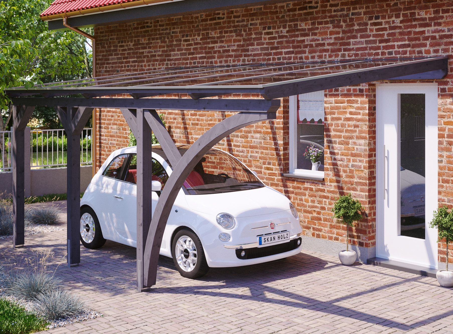 Skanholz Anlehncarport "Eifel" Leimholz 276 cm dunkelgrau