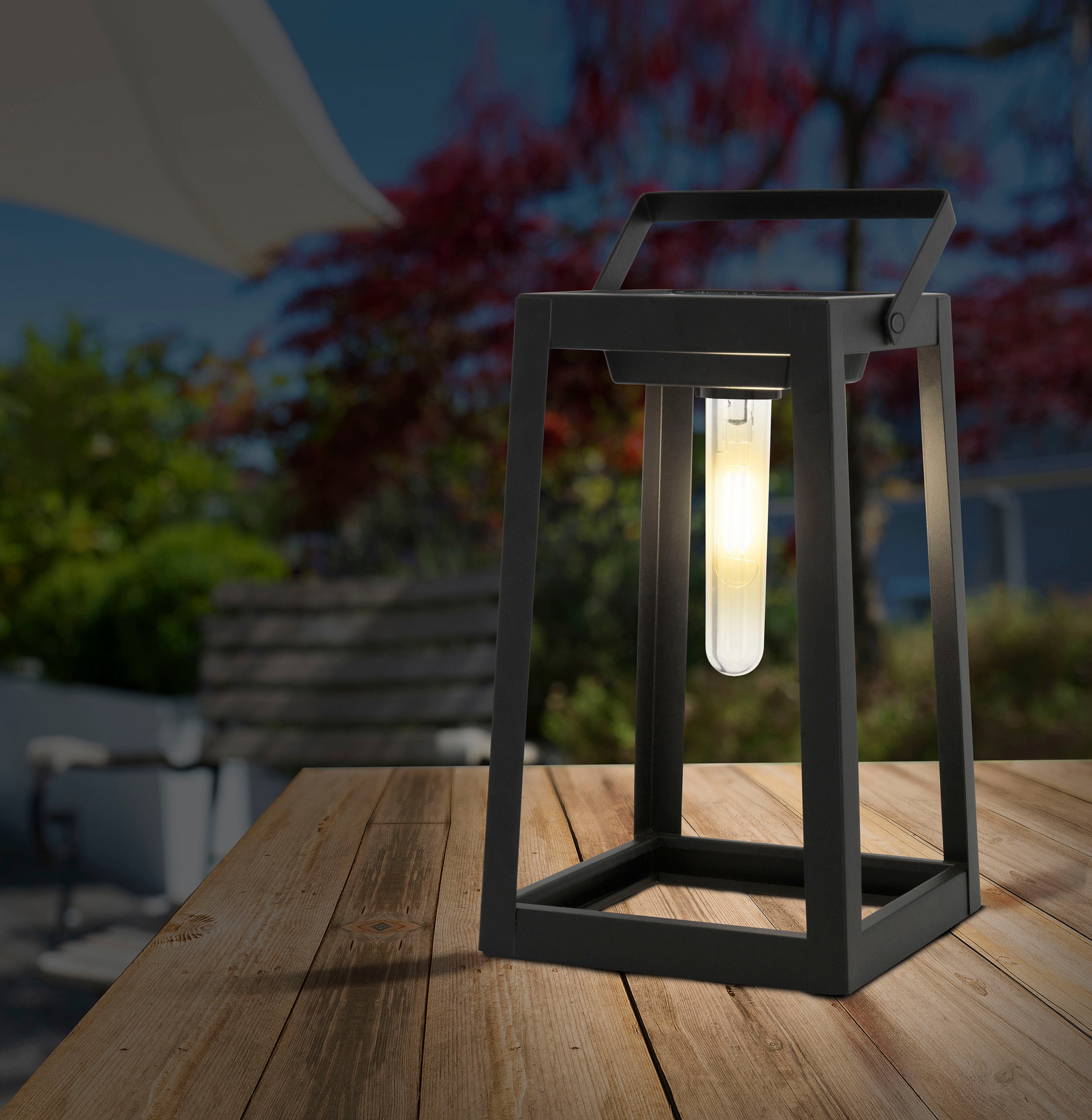 Thumbnail - näve LED Solarleuchte "Camping" LED-Modul 1 Stk. Warmweiß incl. 1x LED warmweiß, mit Henkel, schwarz, h: 25,5cm