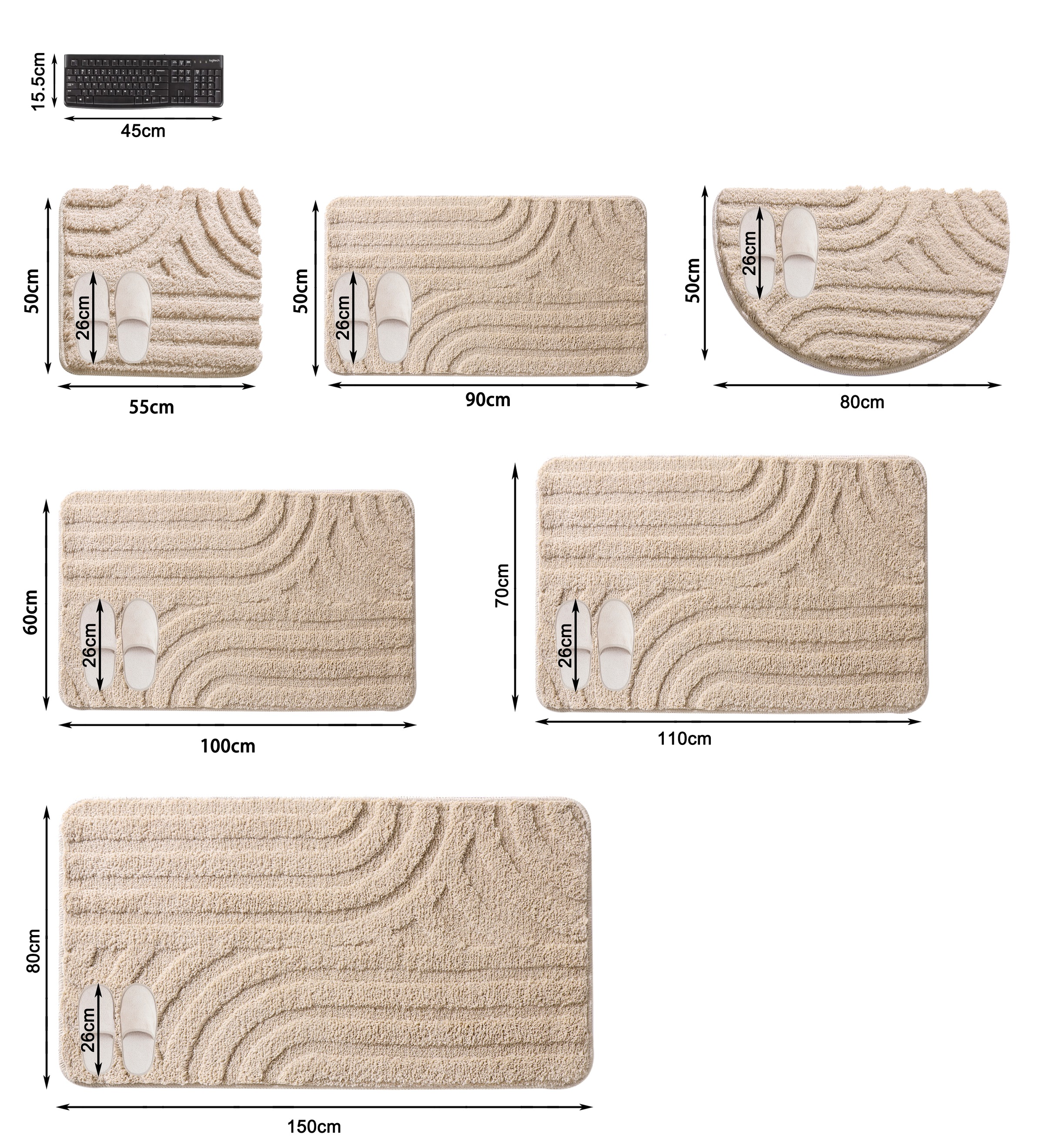 my home Badematte »Sanremo Scandi, Badvorleger, Badezimmer Teppich, Duschvorleger«, rutschhemmend beschichtet, strapazierfähig, Badteppich, Uni Farben, Hoch-Tief-Effekt, modernes Muster, Boho