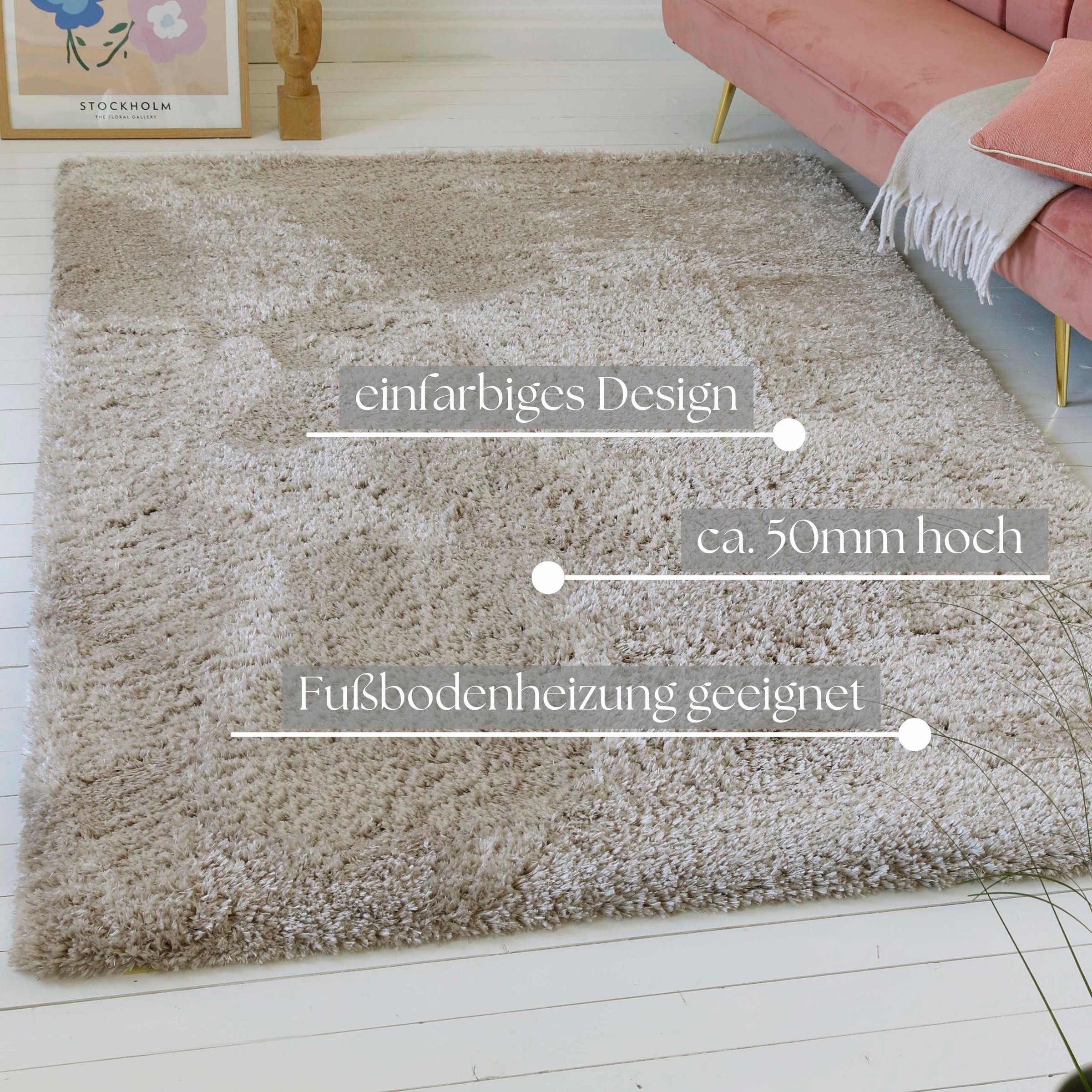 Thumbnail - OTTO home Hochflor-Teppich "Saul", rechteckig, 50 mm Höhe, dichter weicher Langflor, mit Glanz, Shaggy, uni farben, Wohn...