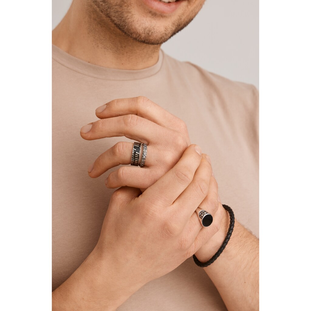 CAÏ Fingerring »925 Silber rhodiniert Onyx Asien Motiv«