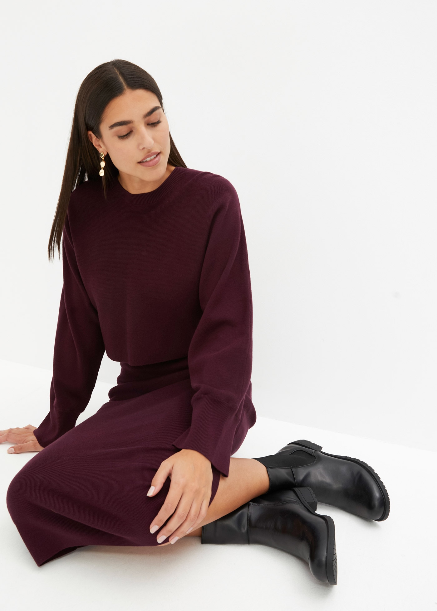 bonprix Strickkleid Set, 2 tlg. für Frühjahr und Sommer, aus Viskose-Mischung, lässige Passform