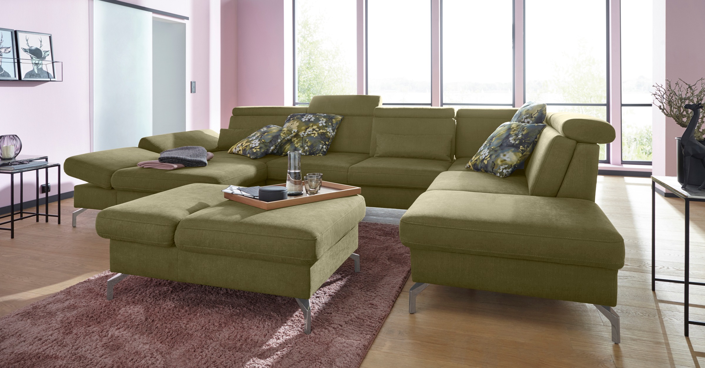 sit&more Wohnlandschaft »Brisbane U-Form«, Fußhöhe 15 cm, inklusive Sitztiefen-, Armteil- und Kopfteilverstellung