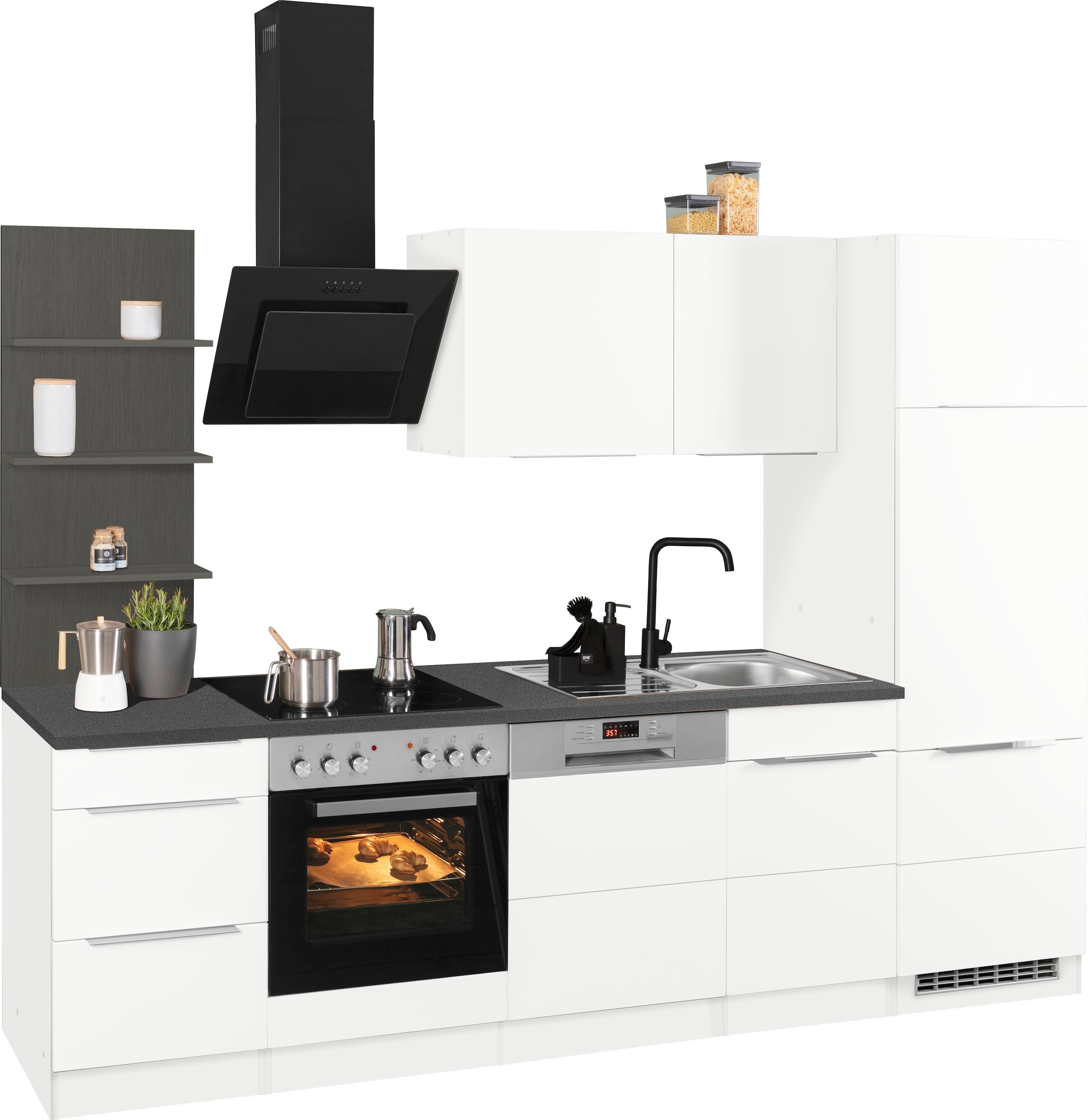 KOCHSTATION Küchenzeile »KS-Brindisi«, Breite 280 cm, wahlweise mit E-Geräten, mit MDF-Fronten und Regal