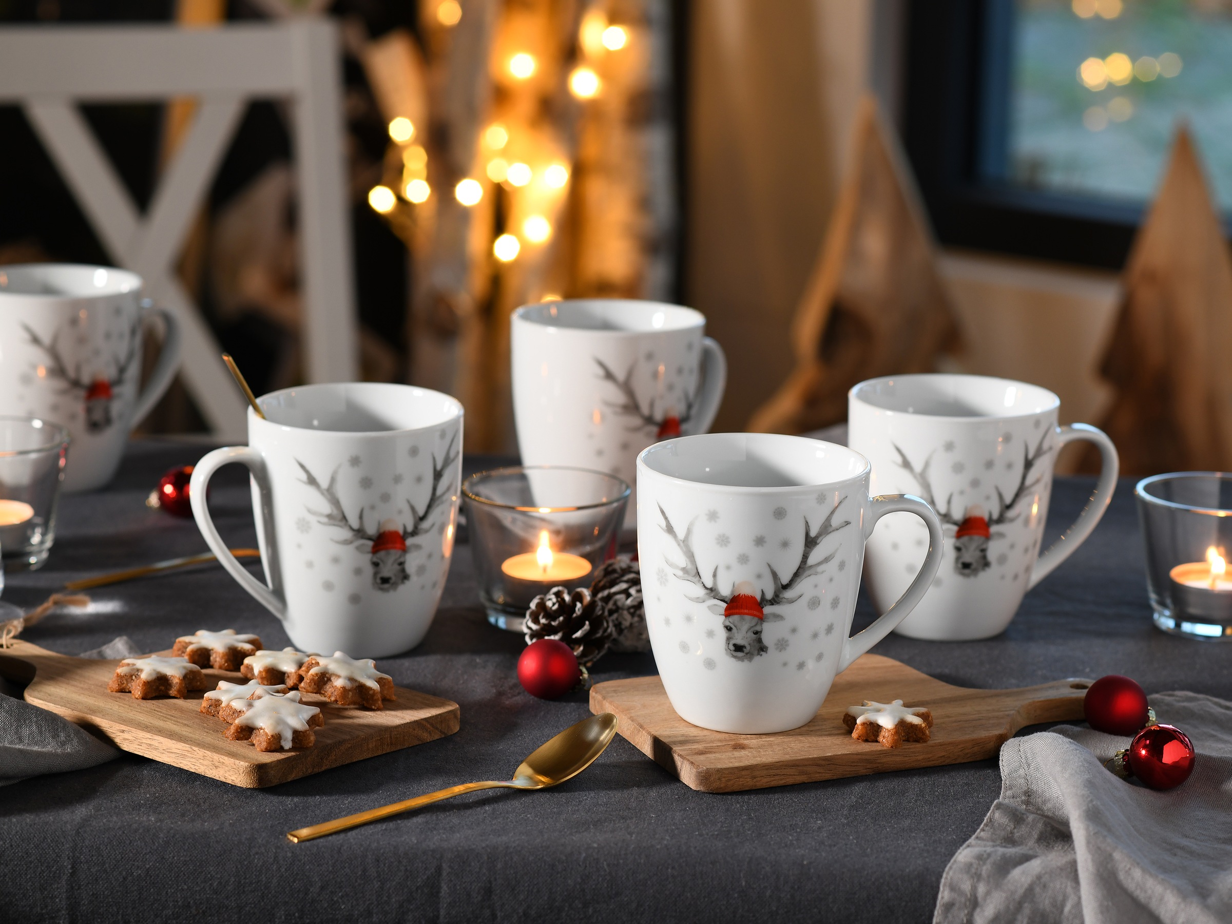 CreaTable Becher »Hirsch, Kaffeebecher, 6-tlg.«, (Set, 6 tlg.), Winterdekor, Hirschmotiv