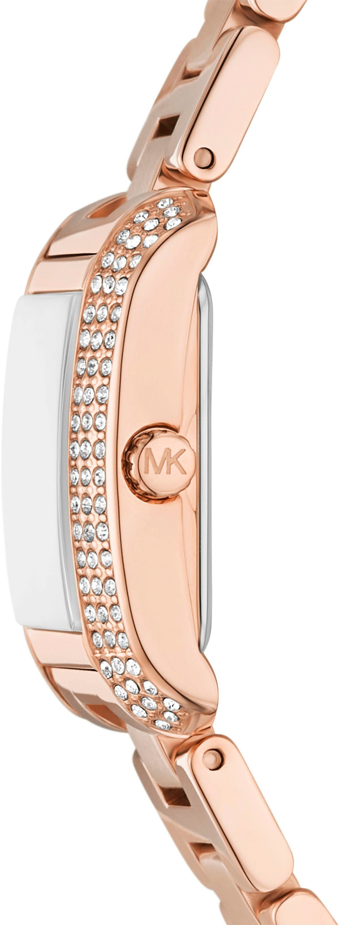 MICHAEL KORS Quarzuhr »PETITE EMERY«, Armbanduhr, Damenuhr, Edelstahlarmband, analog, Glassteine