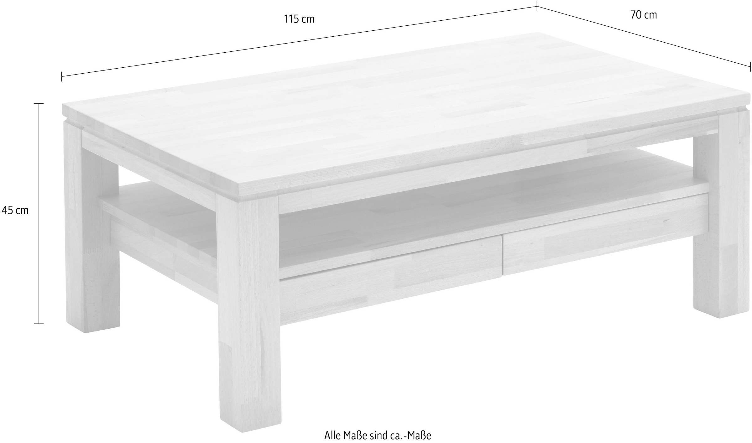 MCA furniture Couchtisch, Couchtisch Massivholz mit Schubladen