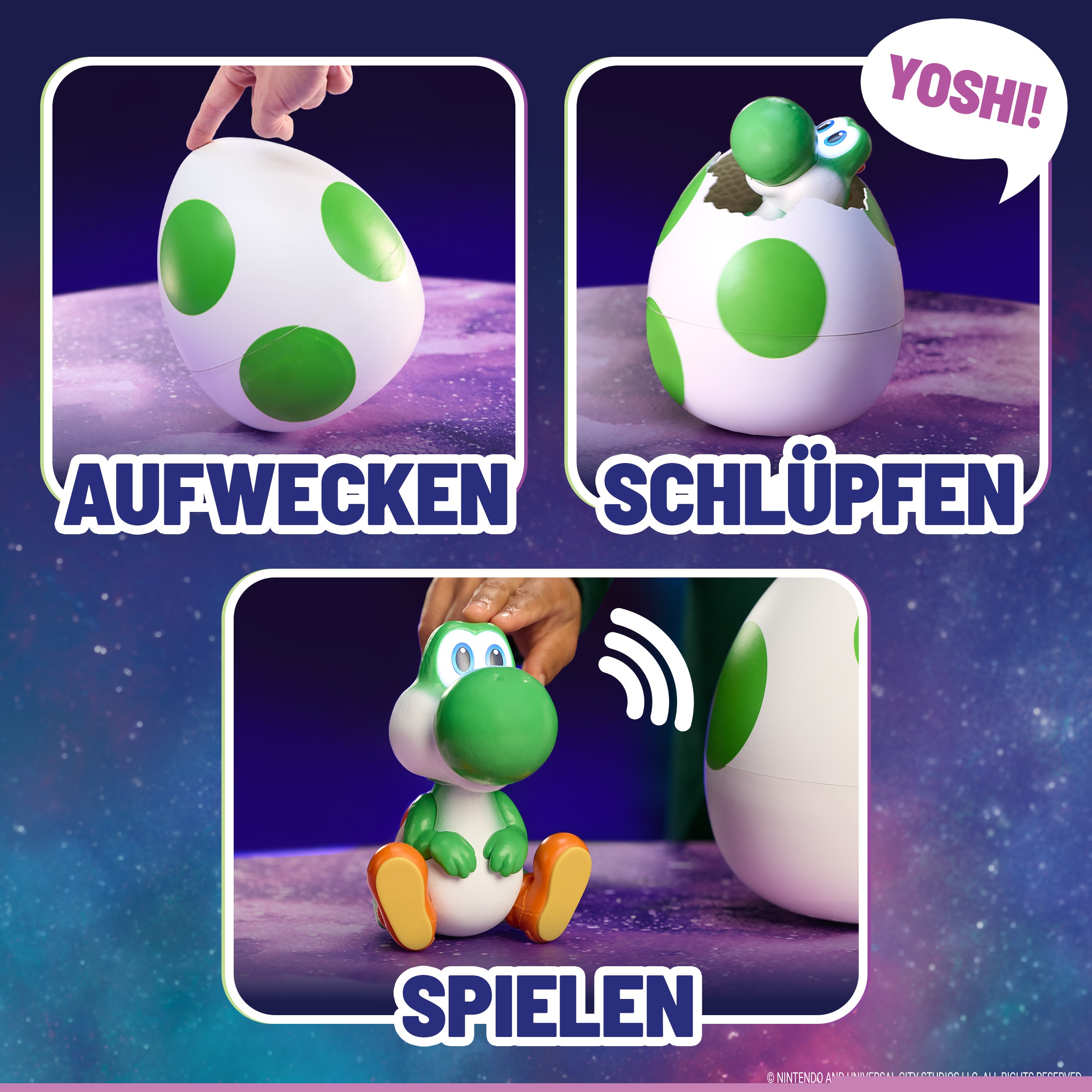 Spin Master Spielfigur »Super Mario Galaxy Film, Hatchin' Yoshi, Interaktiver Yoshi im Ei« mit Sound- und Bewegungseffekten