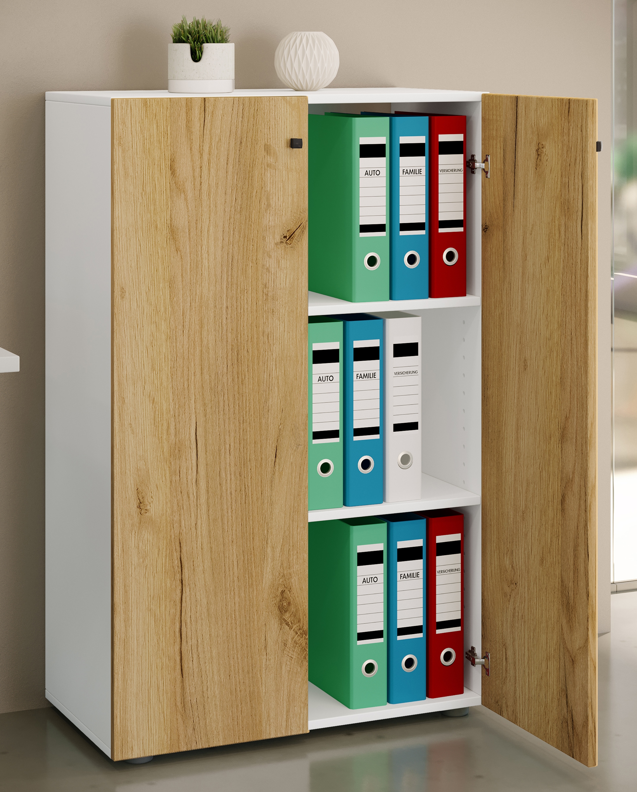 VCM Aktenschrank »VCM Büroschrank mit 3 Fächern | moderner Aktenschrank mit Drehtüren | Maße ca. B. 70 x H. 110 x T. 40 cm ¿ Lona 3-Fach«, (1 St.)