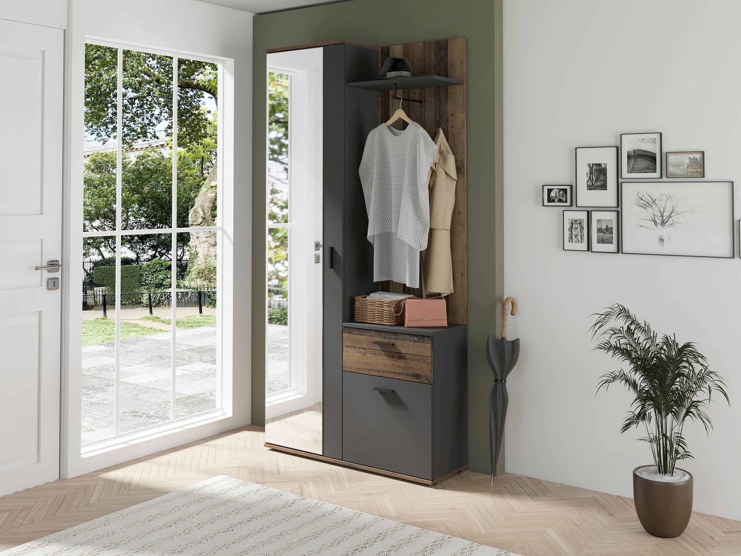 Thumbnail - byLIVING Kompaktgarderobe "Jakob" mit großem Spiegel und Ablage, Breite 97 cm