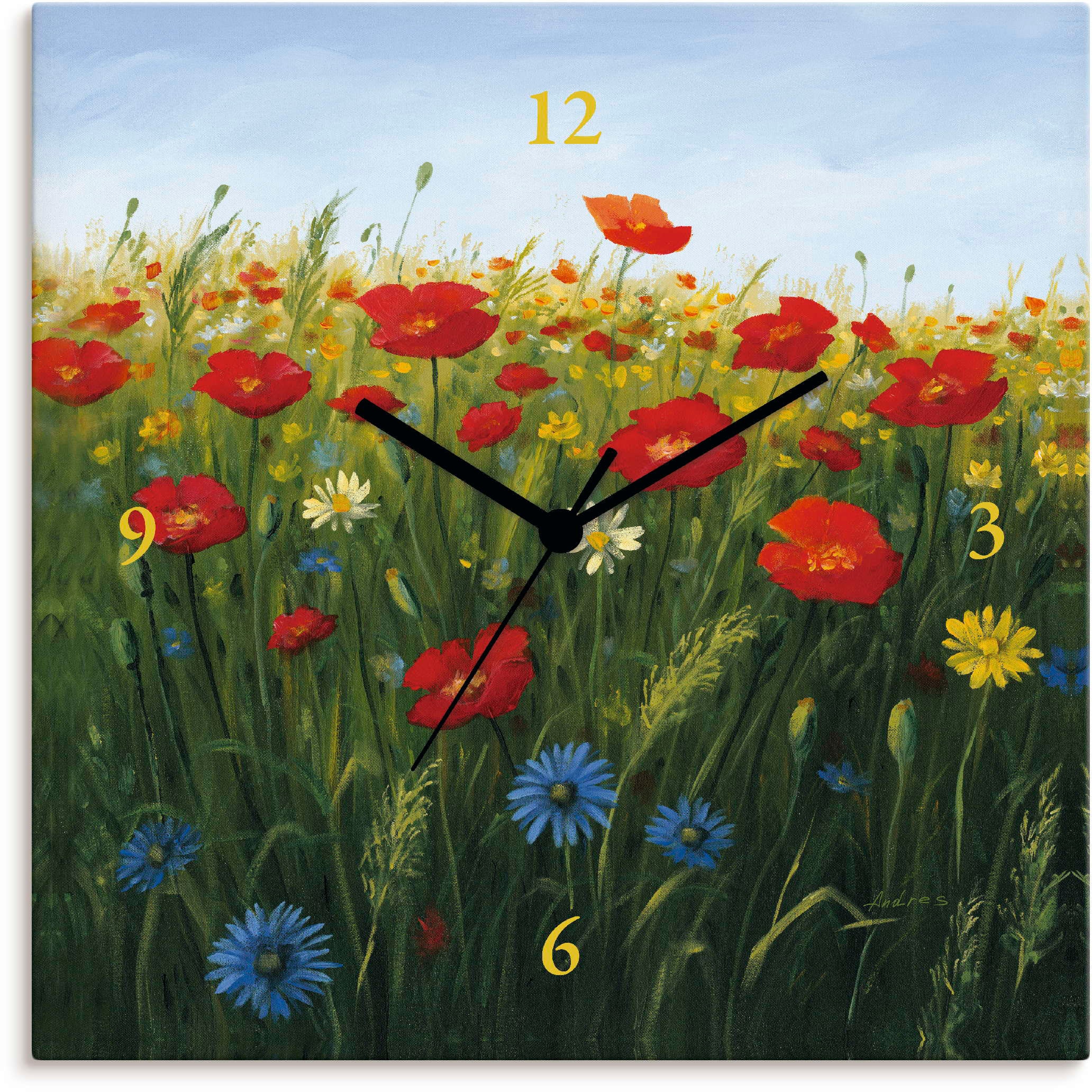 Artland Wanduhr "Mohnblumen Landschaft II", lautlos ohne Tickgeräusche