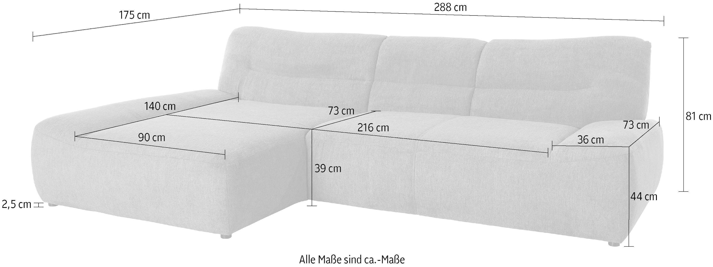 DOMO collection Ecksofa »Cesena moderne Polsterecke mit flachen Armlehnen, L-Form«, fester Sitzkomfort, frei im Raum stellbar