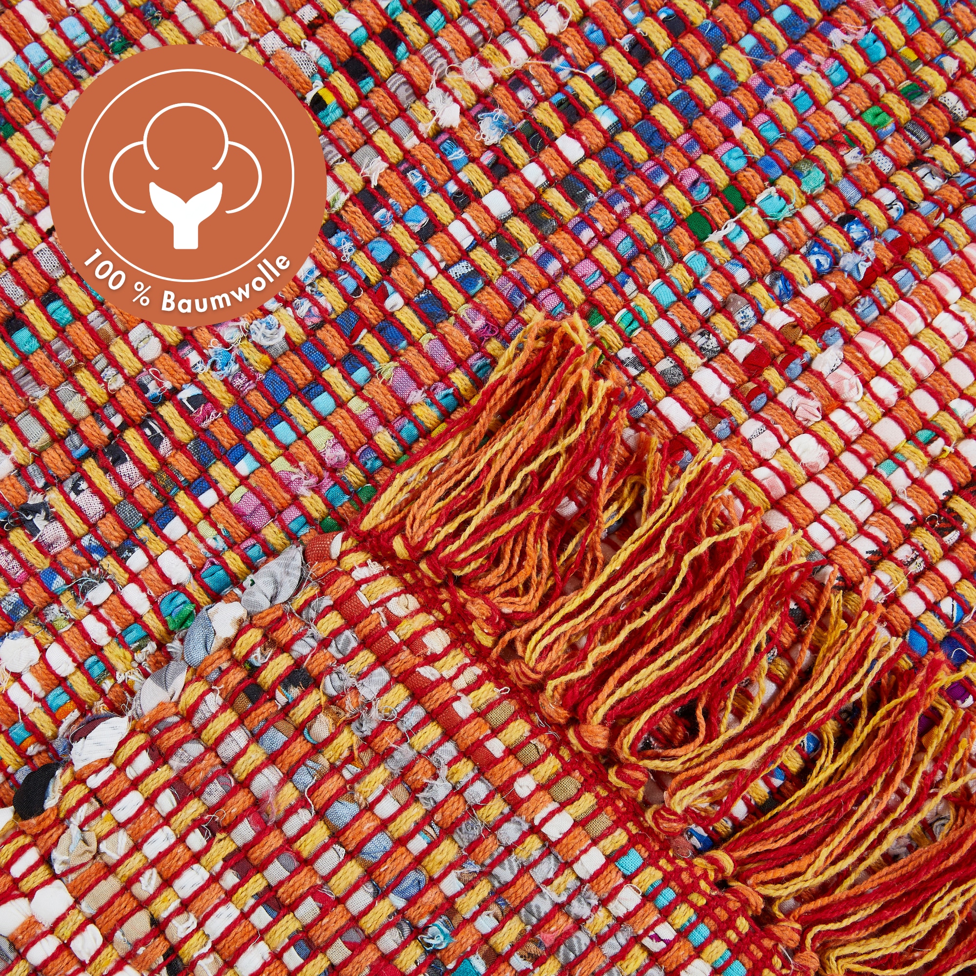 Andiamo Teppich »Frida« rechteckig 8 mm Höhe Handweb Teppich, Fleckerl, reine Baumwolle, handgewebt, mit Fransen