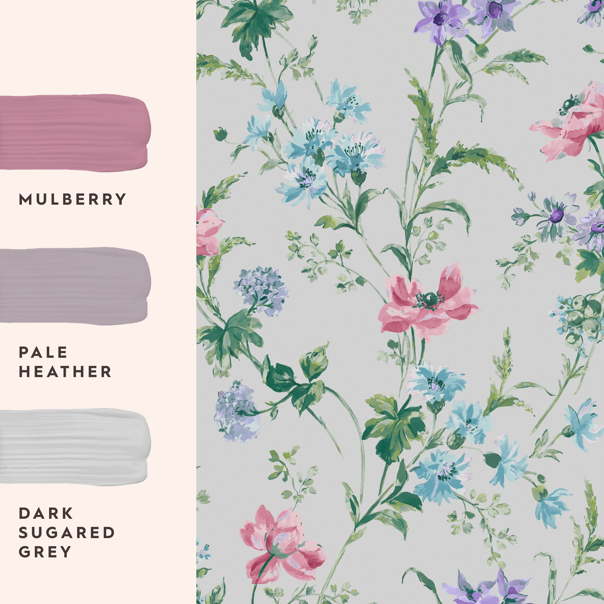LAURA ASHLEY Vliestapete »Poppy Meadow Pale Violet«, geblümt, 10mx52cm (ca. 5m2)
