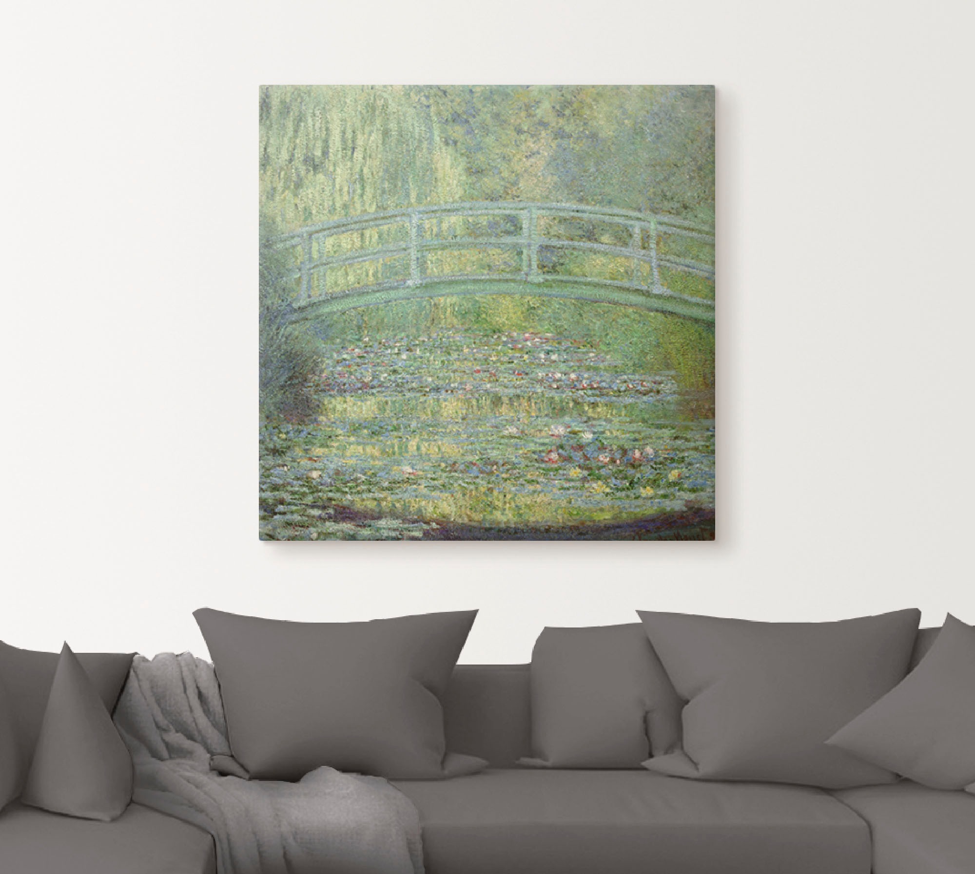 Artland Leinwandbild "Seerosenteich und japanische Brücke." Gewässer 1 Stk. günstig online kaufen