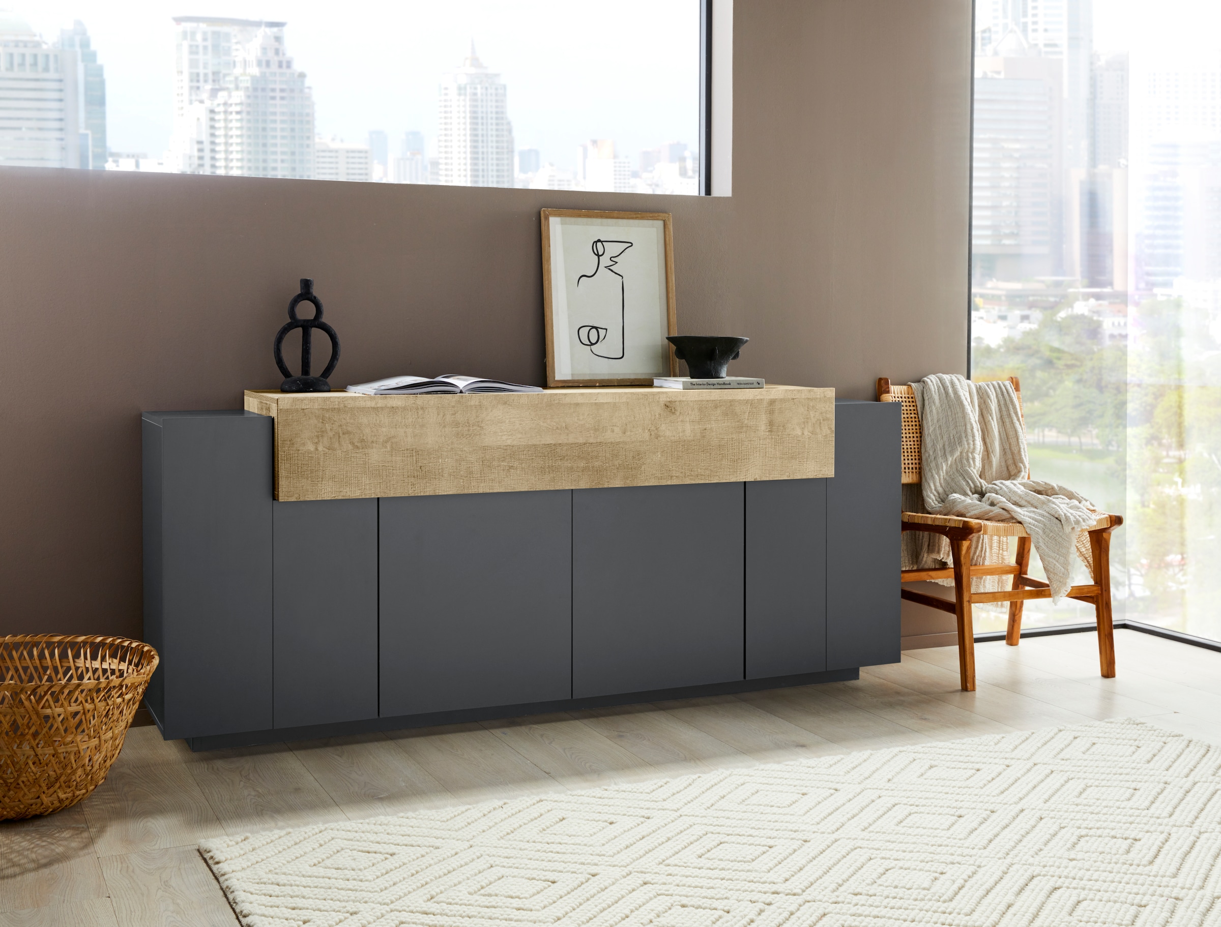INOSIGN Sideboard »Coro, Kommode, Schrank, Kredenz, grifflos mit Einlegeböden«, 1 klappe,4 Türen, Doppeltiefe, B/T/H 200x45x85,6cm