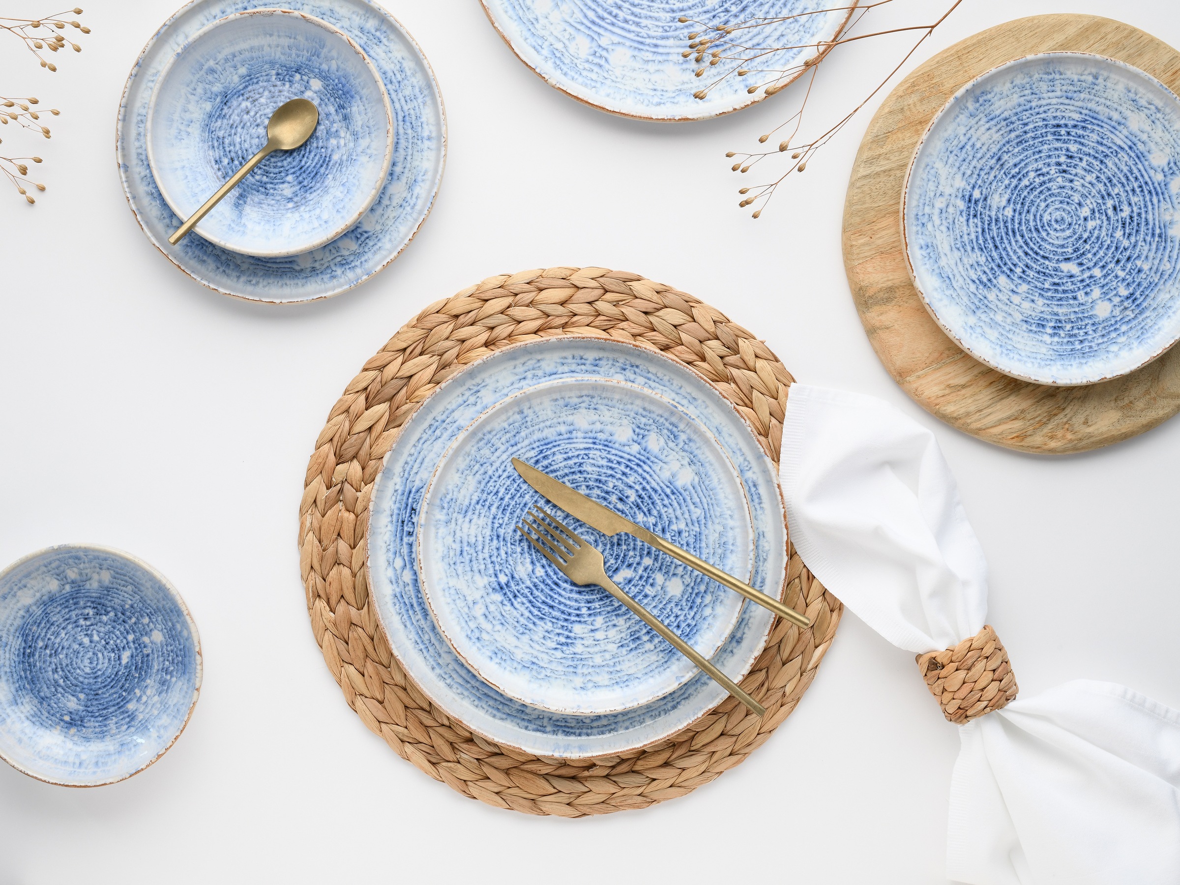 CreaTable Teller-Set »Uno Mykonos, Tellerset 12-tlg«, (Set, 12 tlg.), Sommerlich, Vintage Style, Reaktivglasur