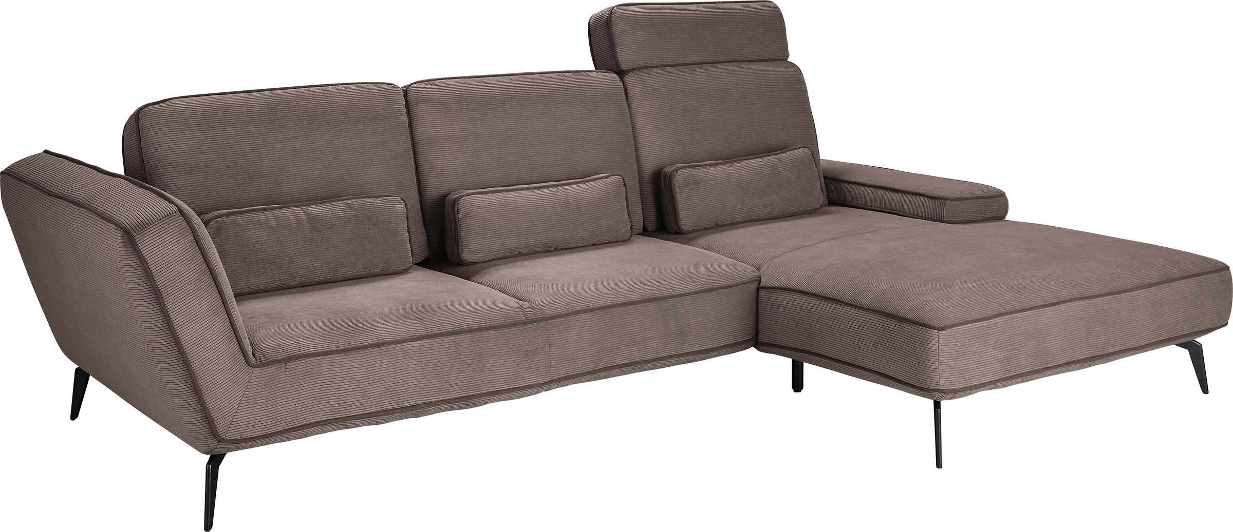 set one by Musterring Ecksofa »SO 4500, Füße schwarz matt, inkl Schwenkrückenfunktion, Cord, L-Form«, wahlweise mit Kopfstütze/Armteilverstellung/Rückenneigung