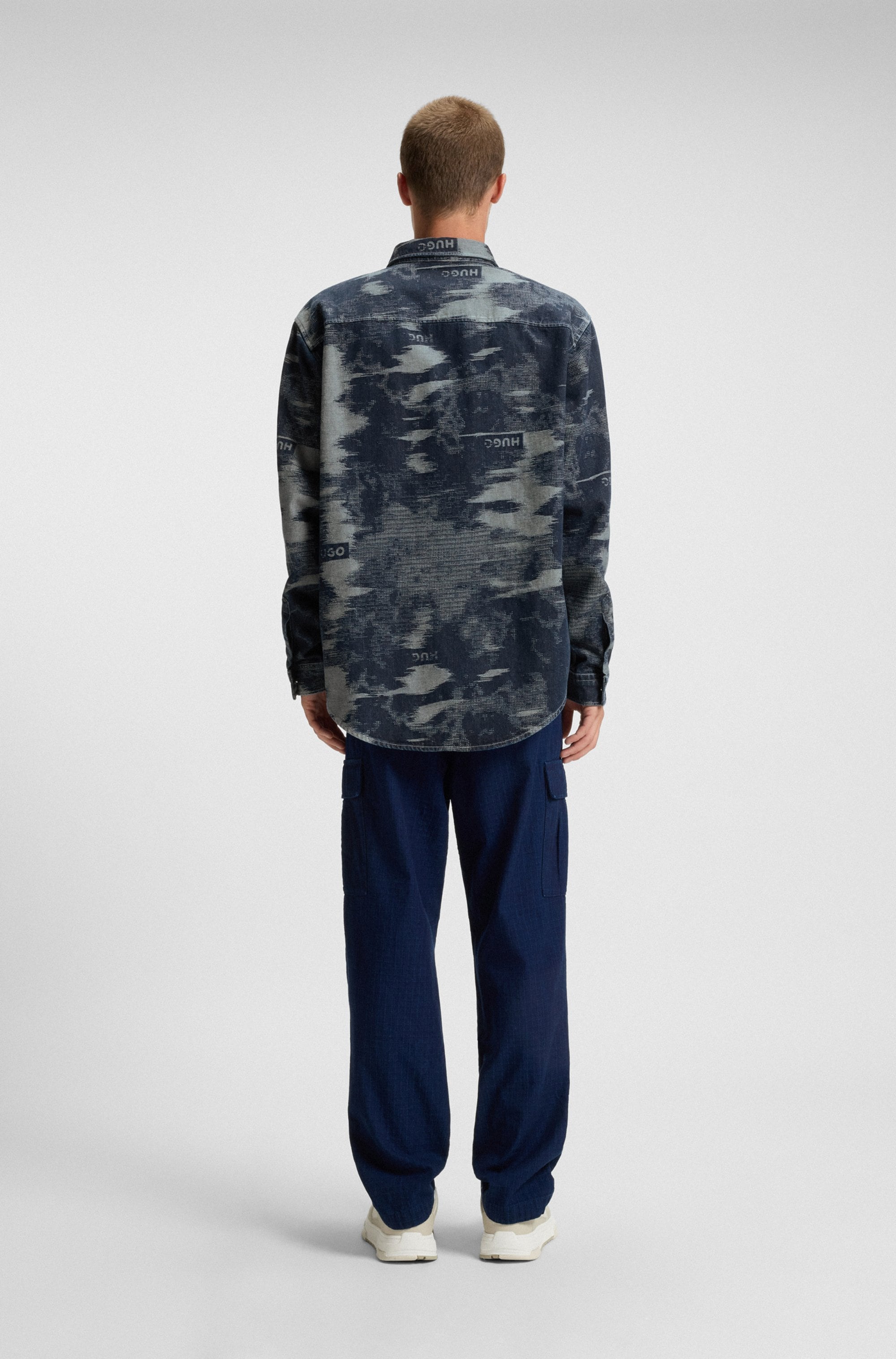 HUGO Blue Langarmhemd »Ebalto«, Kentkragen, oversize fit, Jacquard-Muster