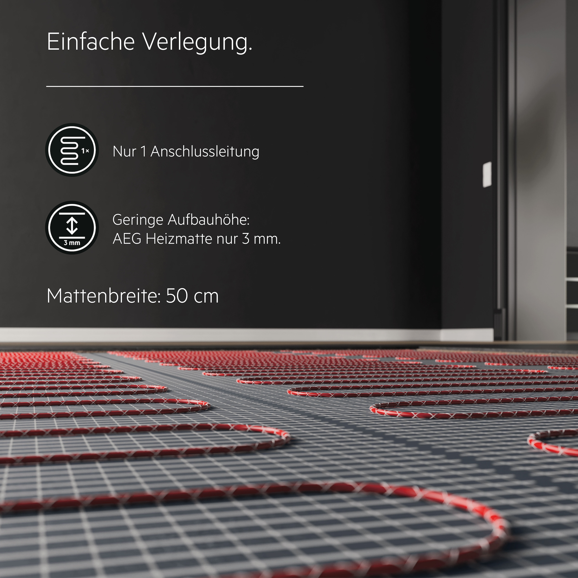 AEG Haustechnik Fußbodenheizung »Basis Thermo Boden »TBS TB 160/2.5««, Elektrische Fußbodenheizung, Heizmatte 2,5 m², 160 W/m²