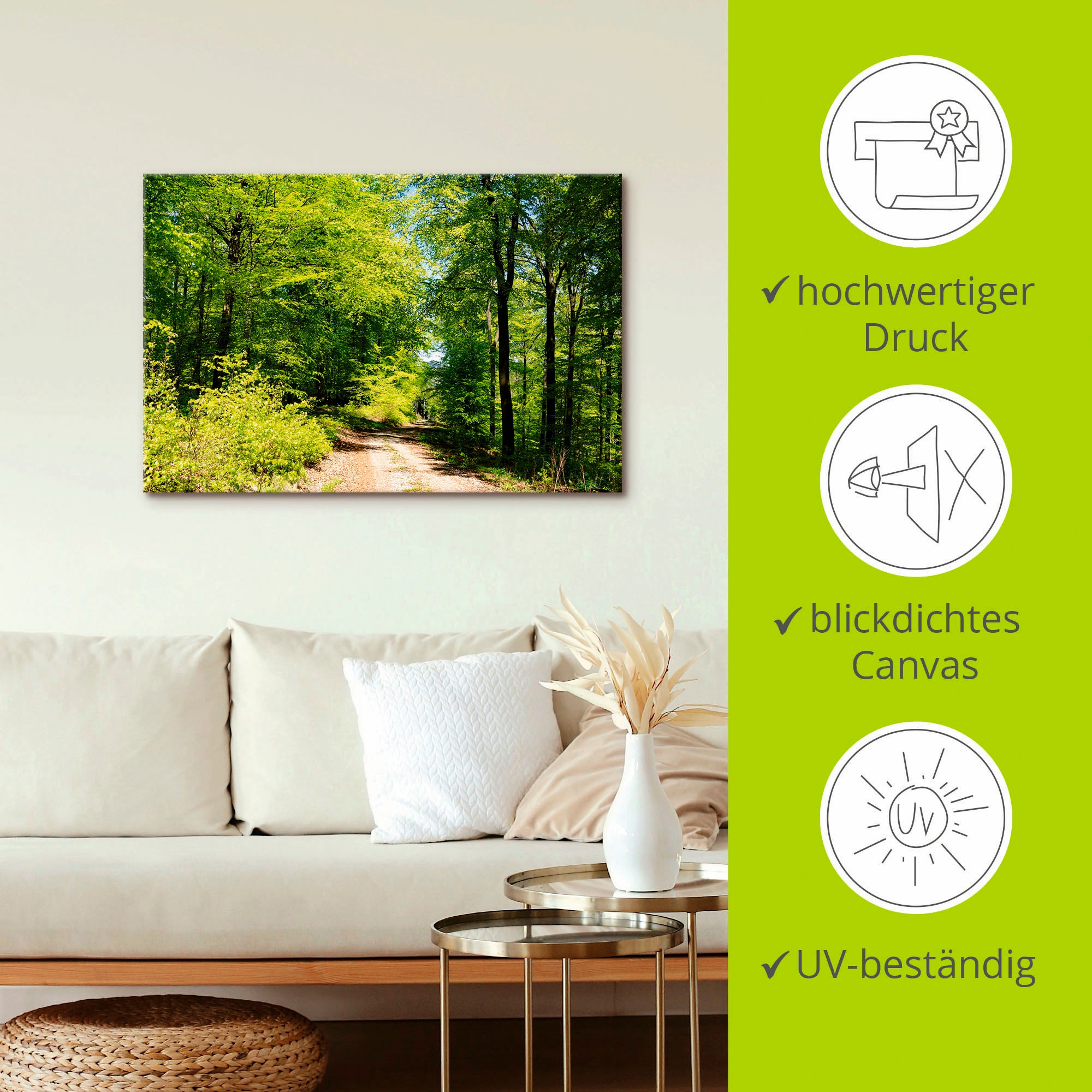 Artland Wandbild »Blauer Himmel über dem Wald im Mai«, Wald, (1 St.), als Leinwandbild, Poster in verschied. Größen