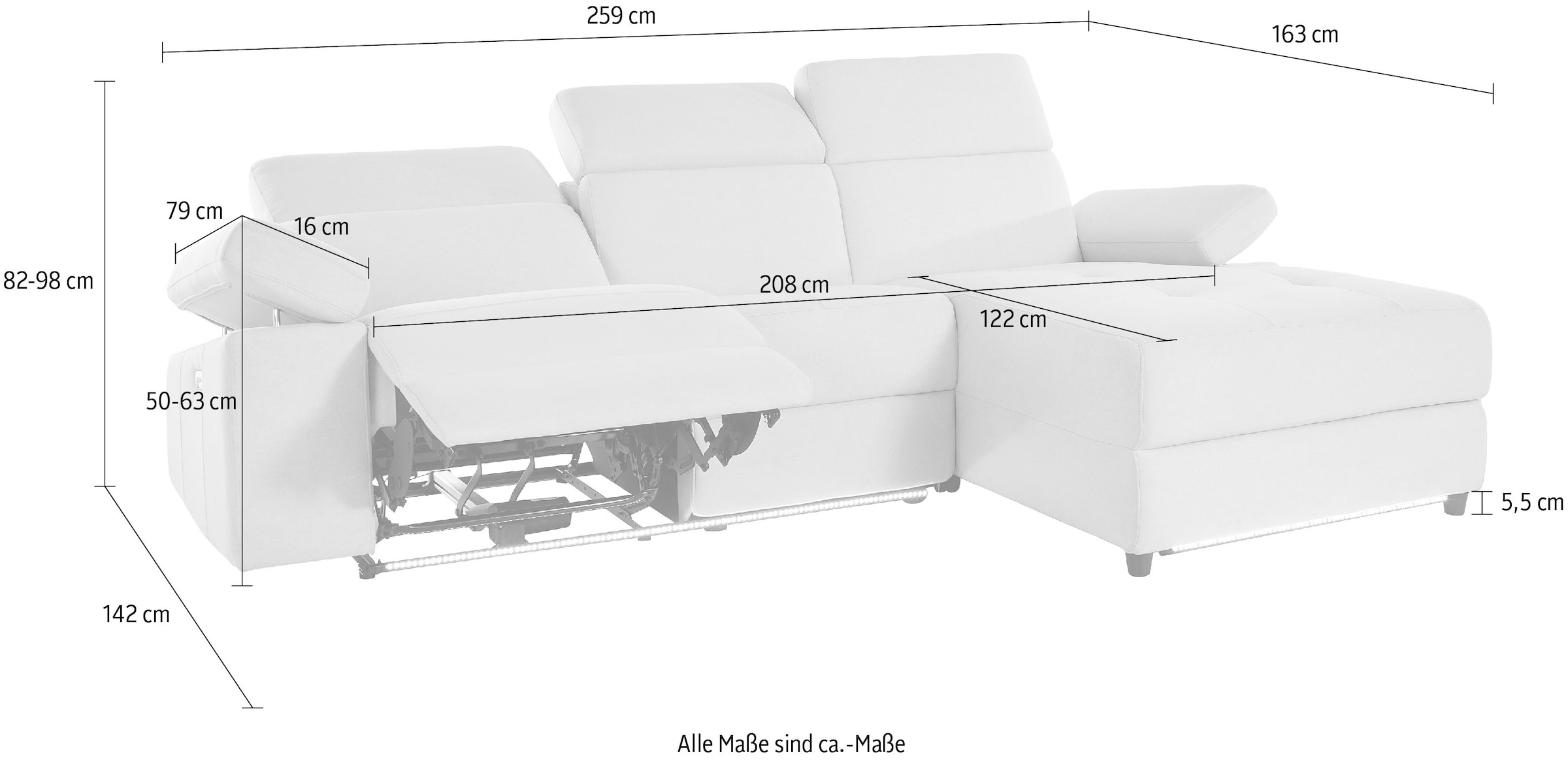 Places of Style Ecksofa »Kilado, L-Form,«, mit Relaxfunktion, verstellbarer Armlehne, Kopfteilverstellung