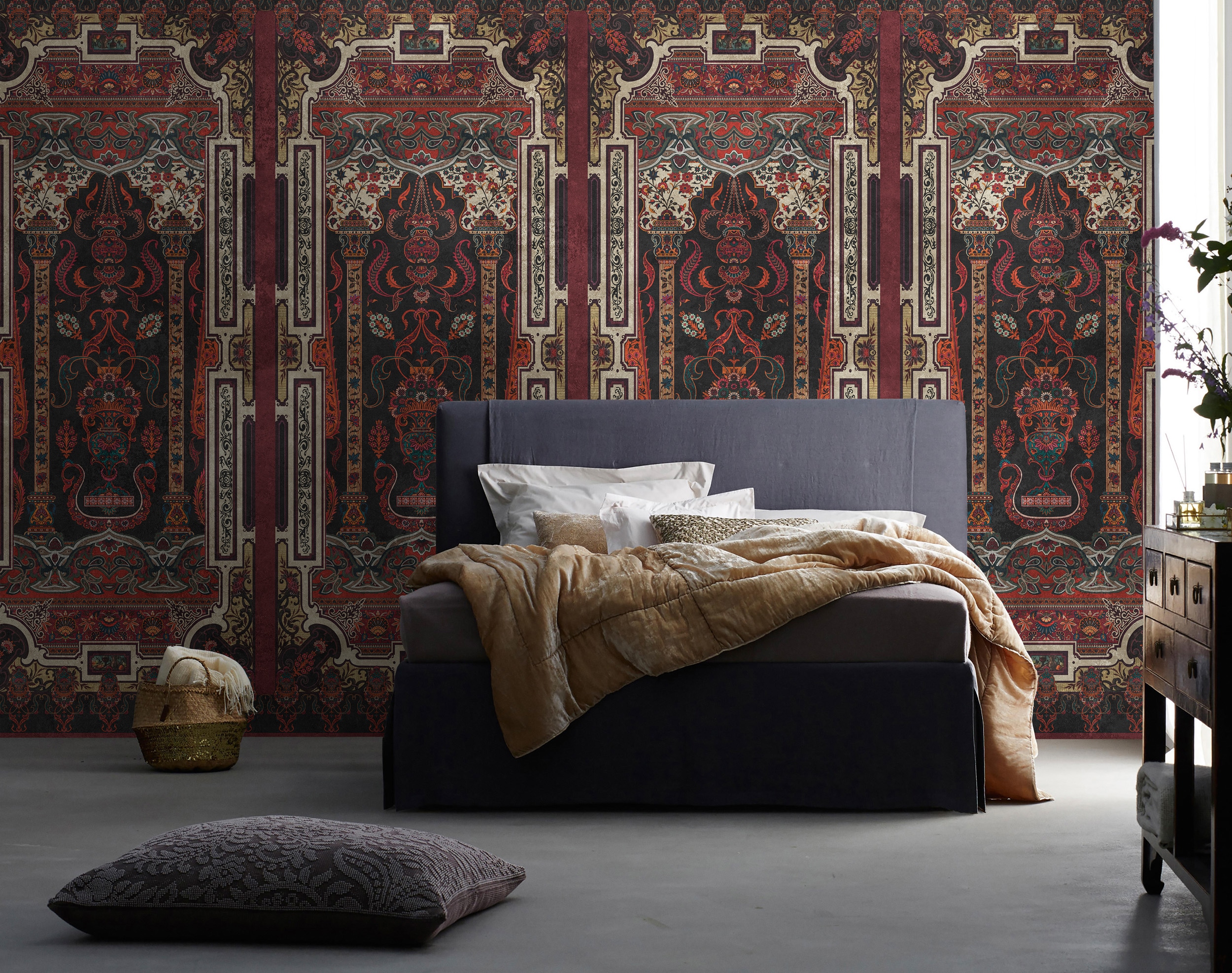 living walls Vliestapete "Orientalische Mustertapete Dunkelrot Schwarz" matt glatt