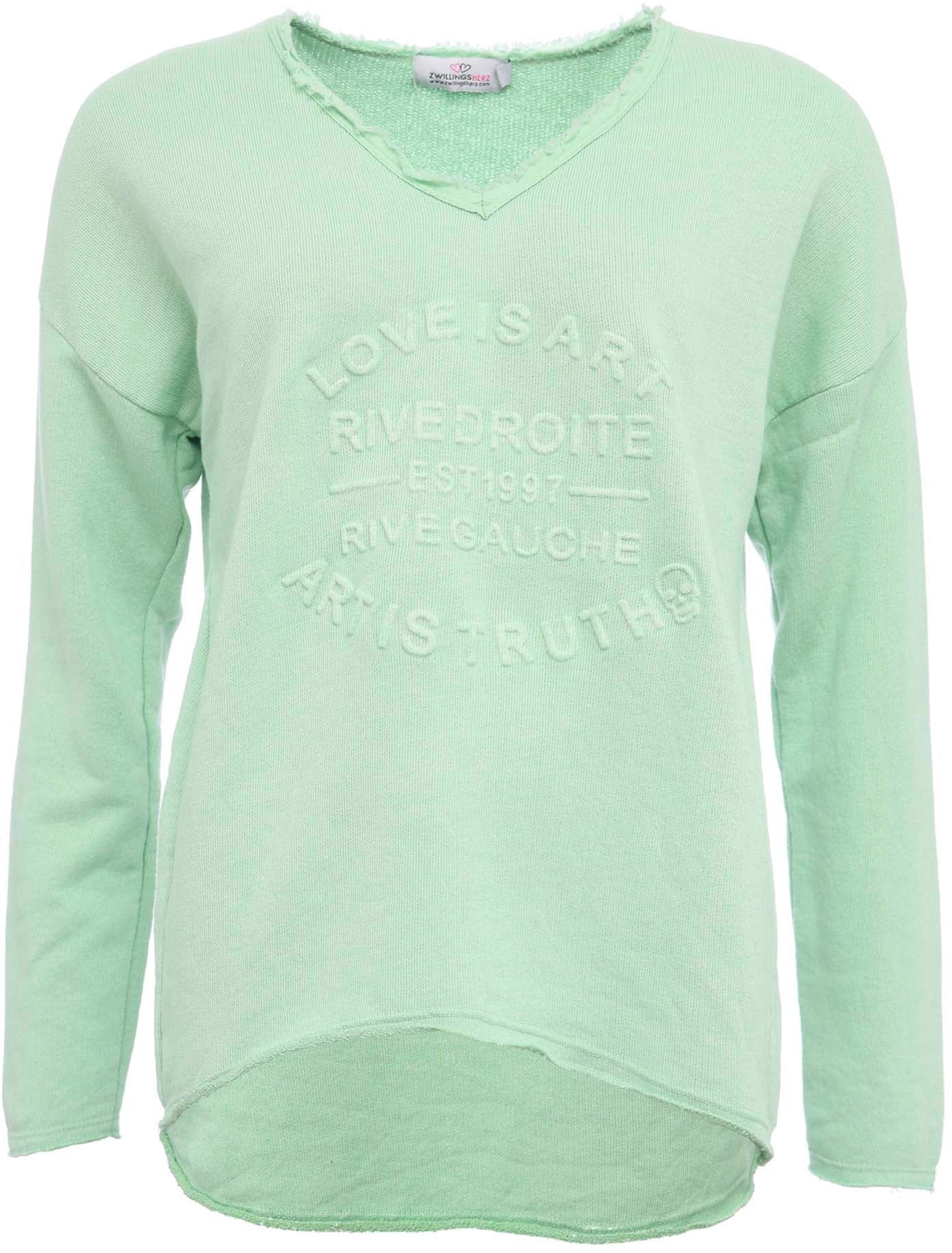 Zwillingsherz Sweatshirt, mit ausgefranstem V-Ausschnitt im Vintage Look