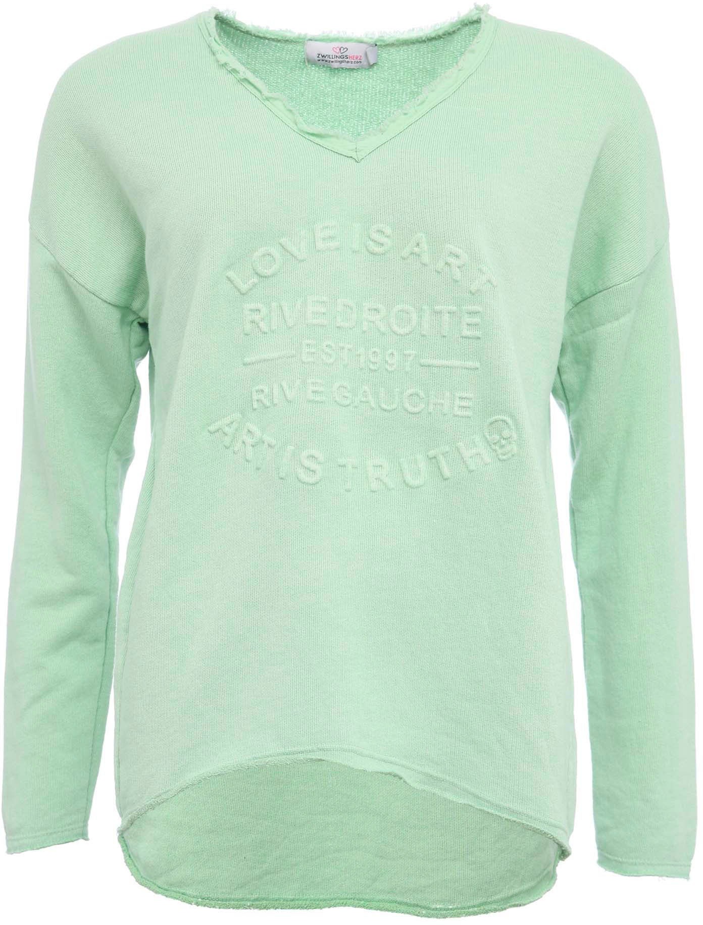 Zwillingsherz Sweatshirt, ausgefranster V-Ausschnitt, Vintage Look, Langarm günstig online kaufen